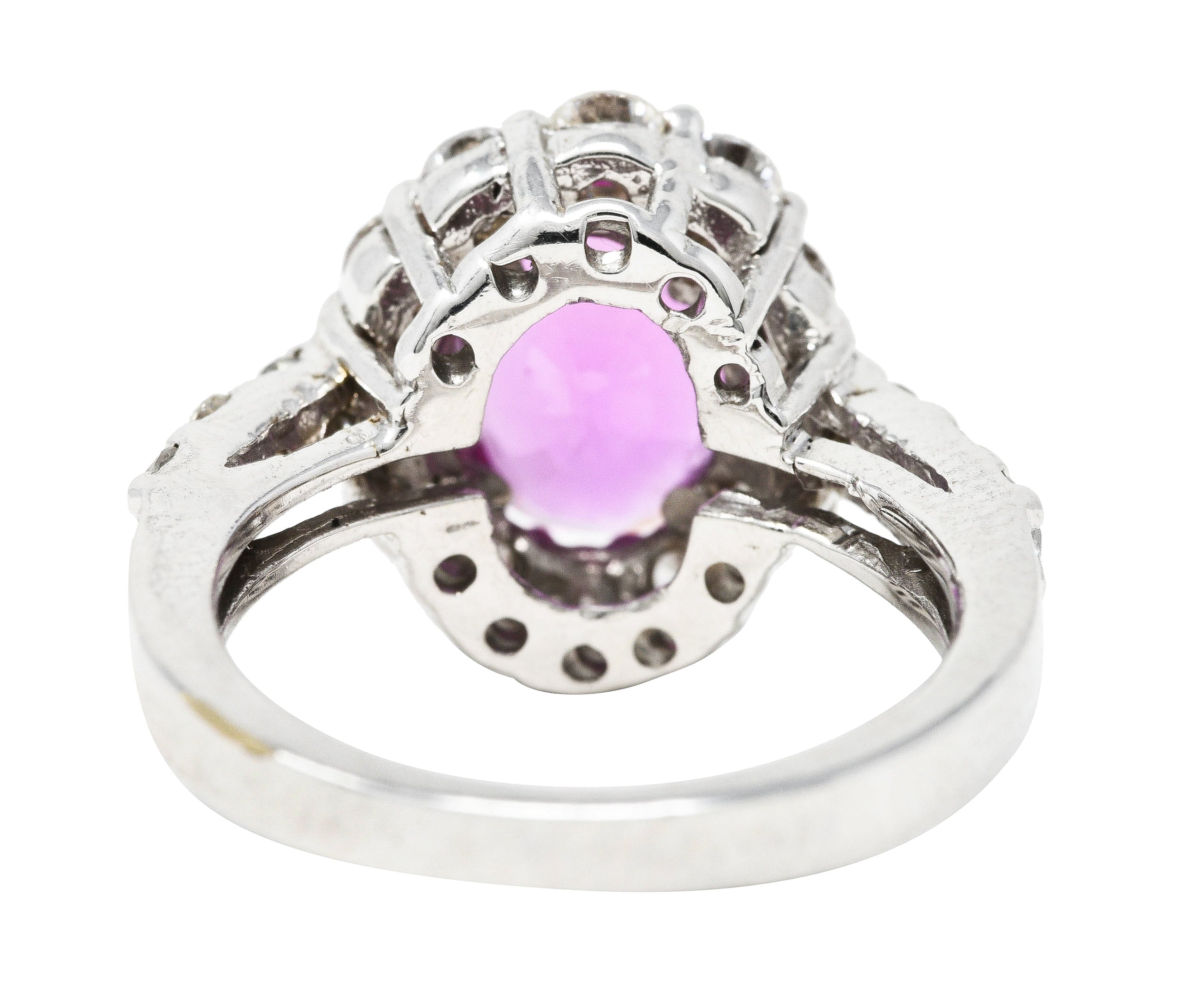 Contemporary 4.10 CTW Pink Sapphire Diamond 18 Karat White Gold Cluster Gemstone Ring Wilson's Estate Jewelry