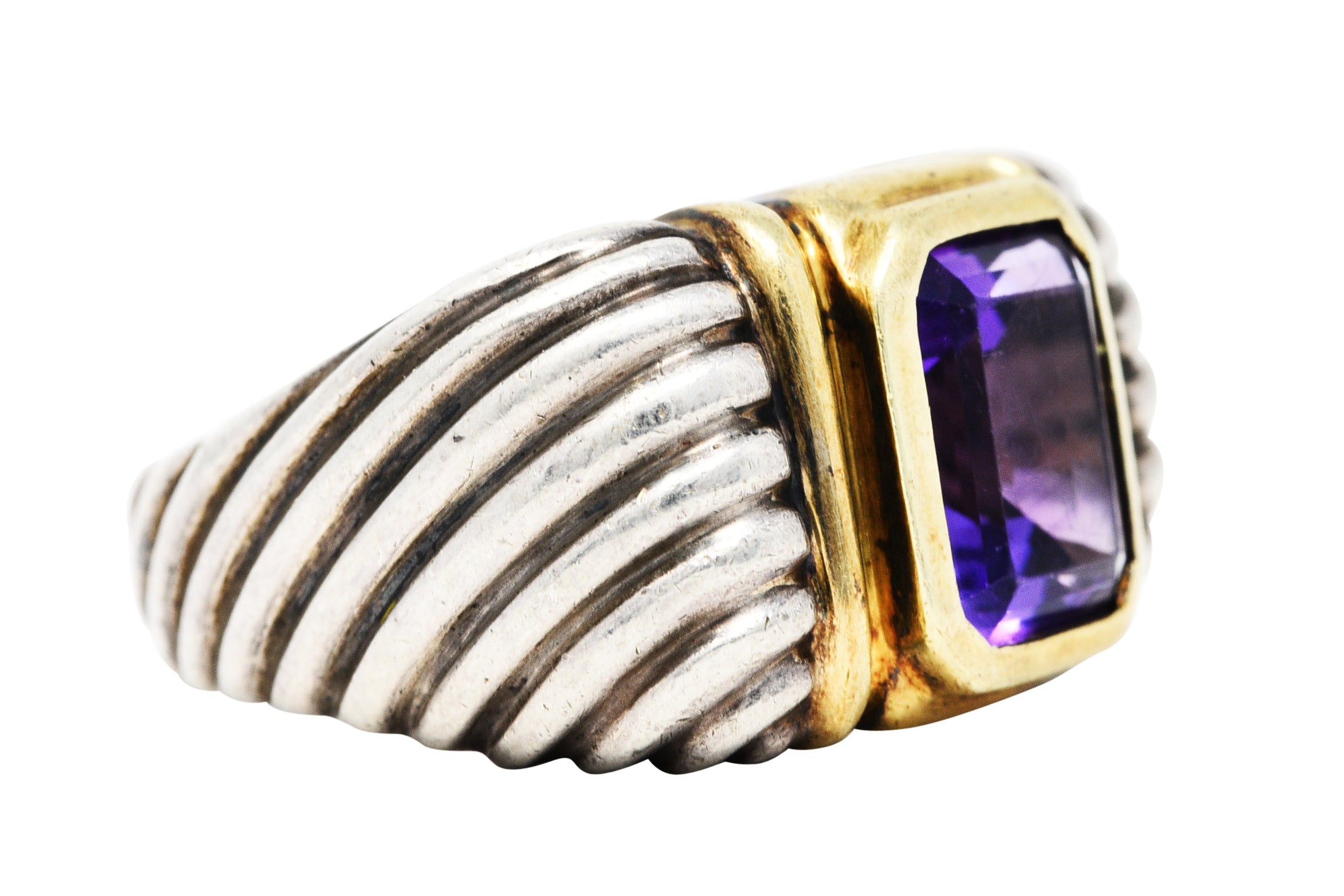 1990's David Yurman Amethyst 14 Karat Gold Sterling Silver Classic Cable RingRing - Wilson's Estate Jewelry