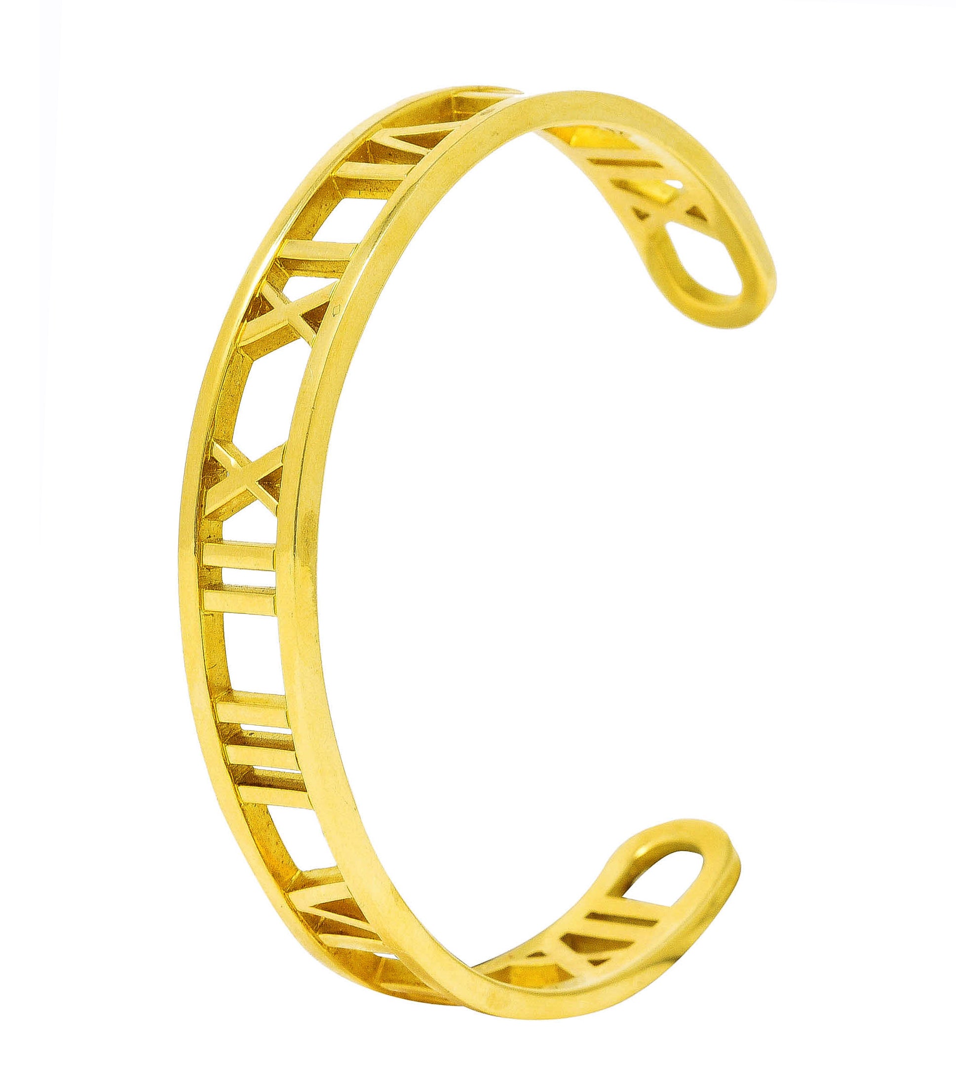 2003 Tiffany & Co. Italy 18 Karat Yellow Gold Roman Numeral Atlas Cuff Bracelet Wilson's Estate Jewelry