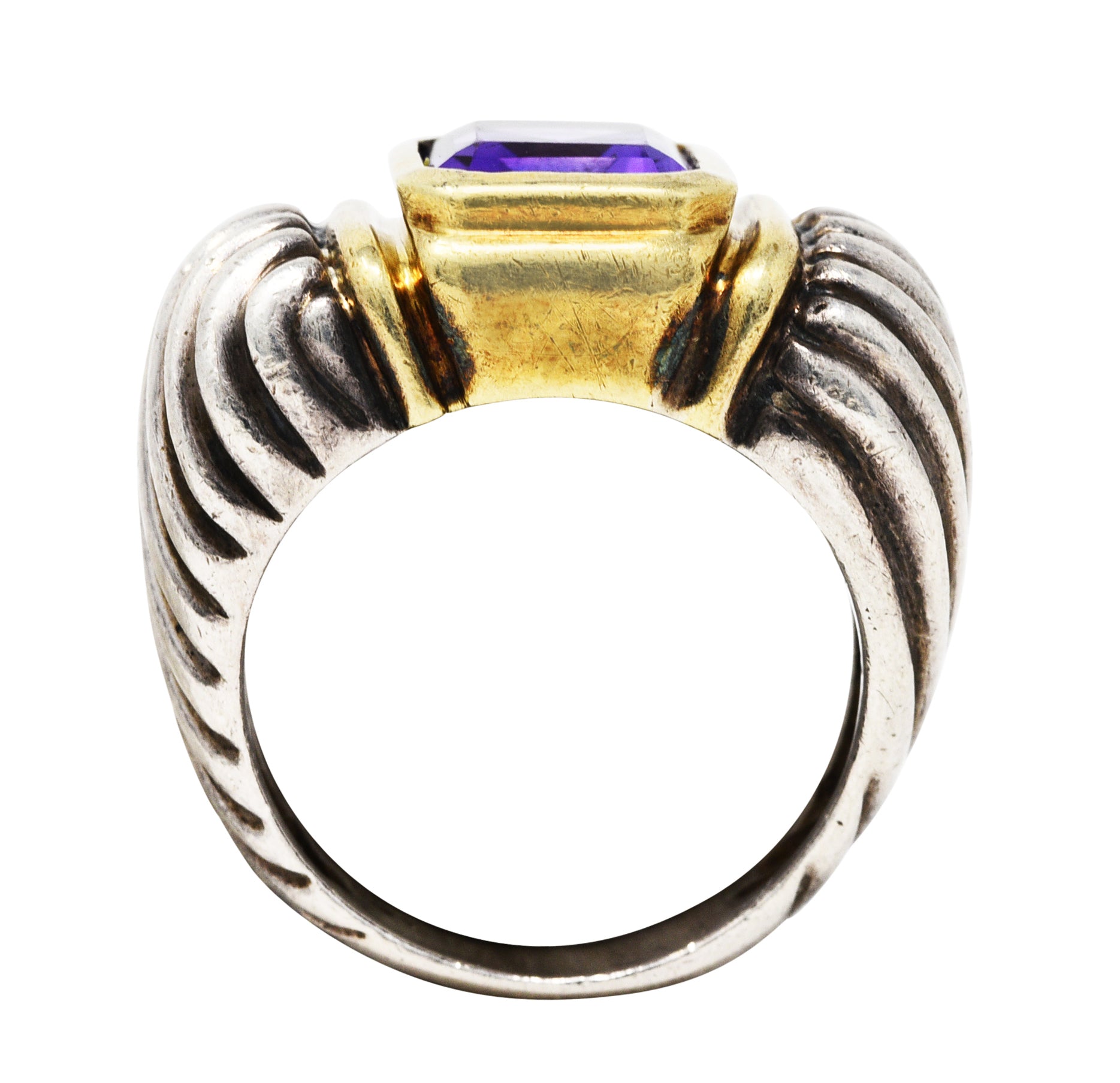 1990's David Yurman Amethyst 14 Karat Gold Sterling Silver Classic Cable RingRing - Wilson's Estate Jewelry