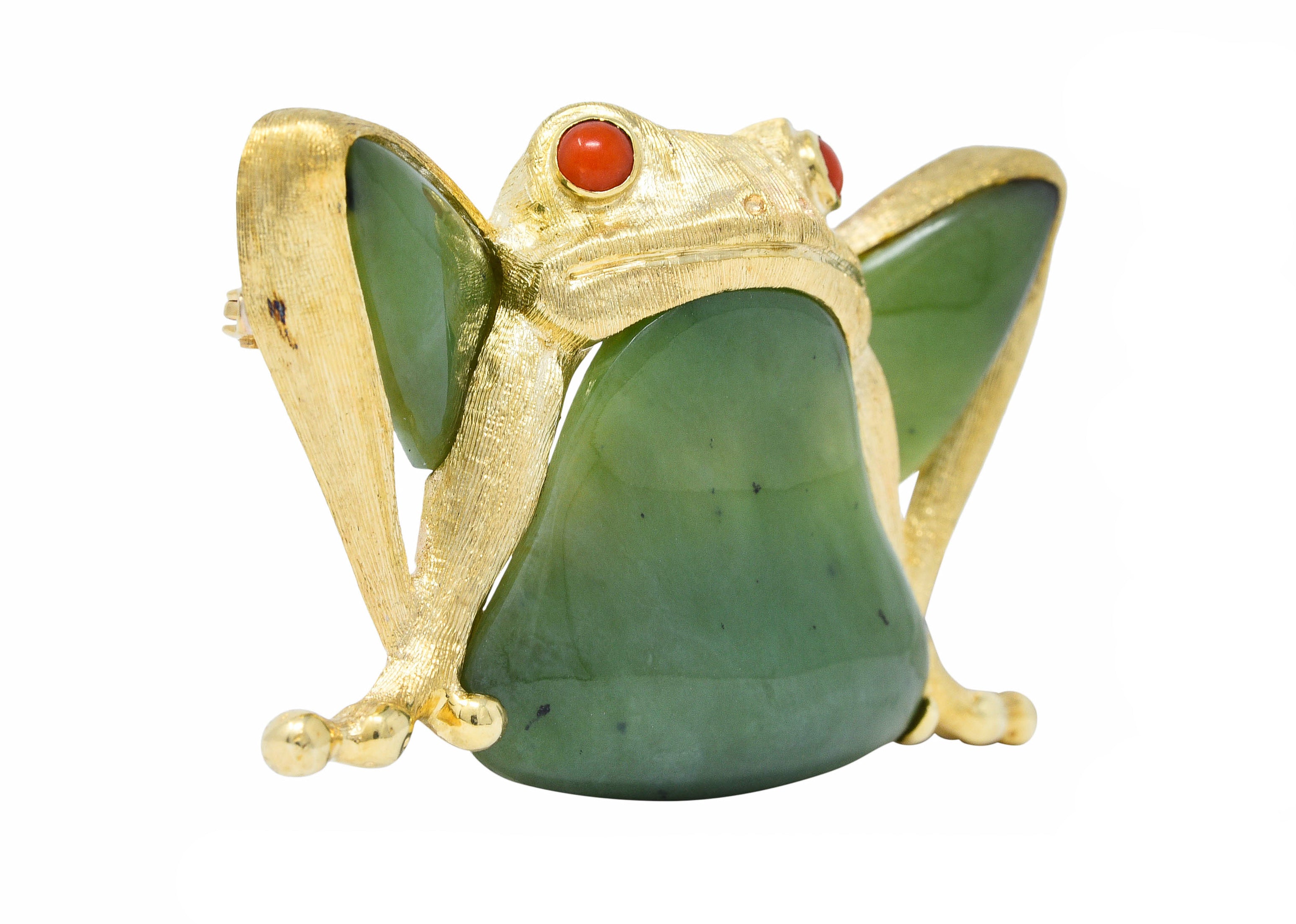 Large 1960's Vintage Jade Carnelian 14 Karat Gold Frog BroochBrooch - Wilson's Estate Jewelry