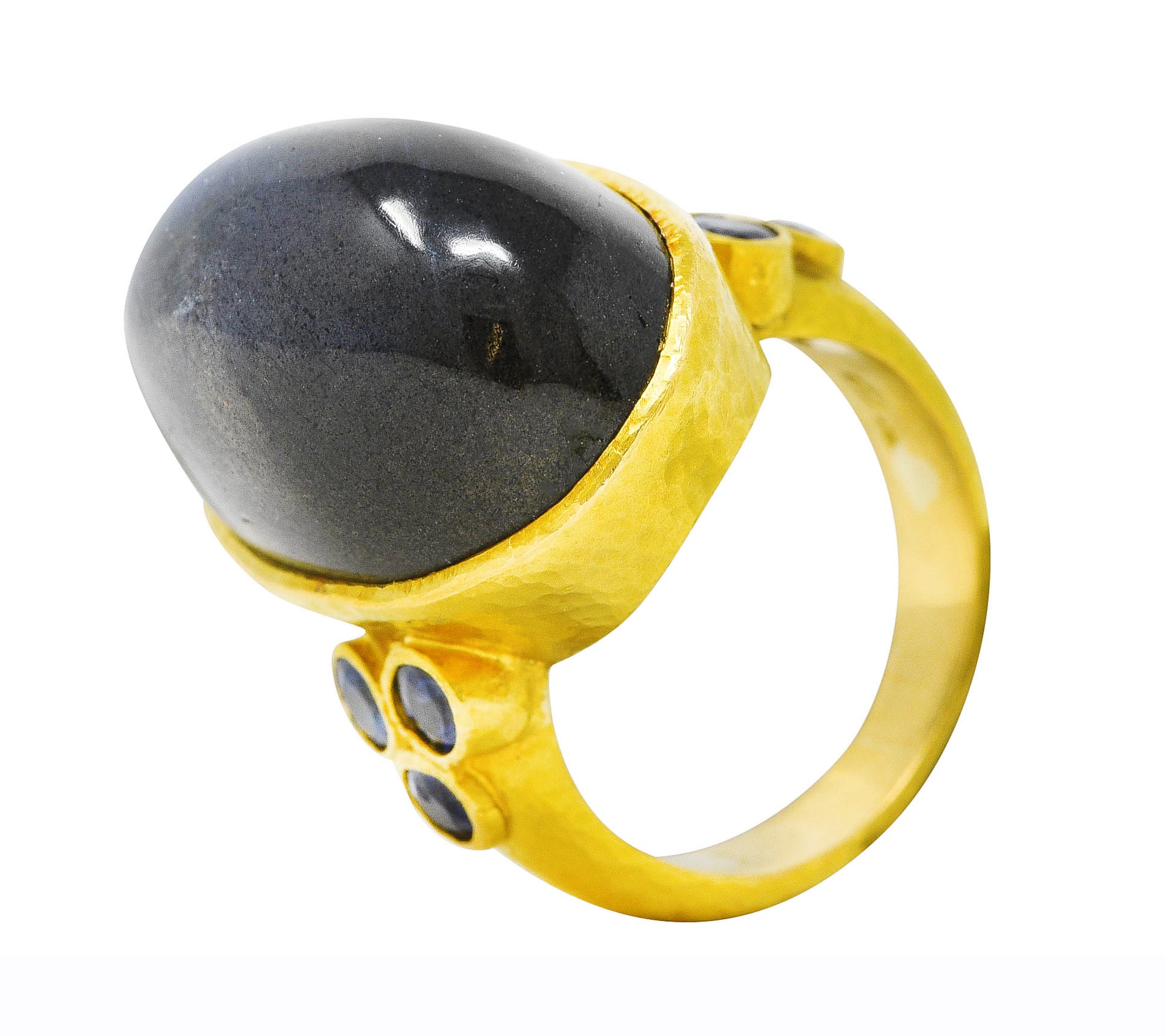 Elizabeth Locke Labradorite Sapphire 19 Karat Yellow Gold Statement Ring Wilson's Estate Jewelry