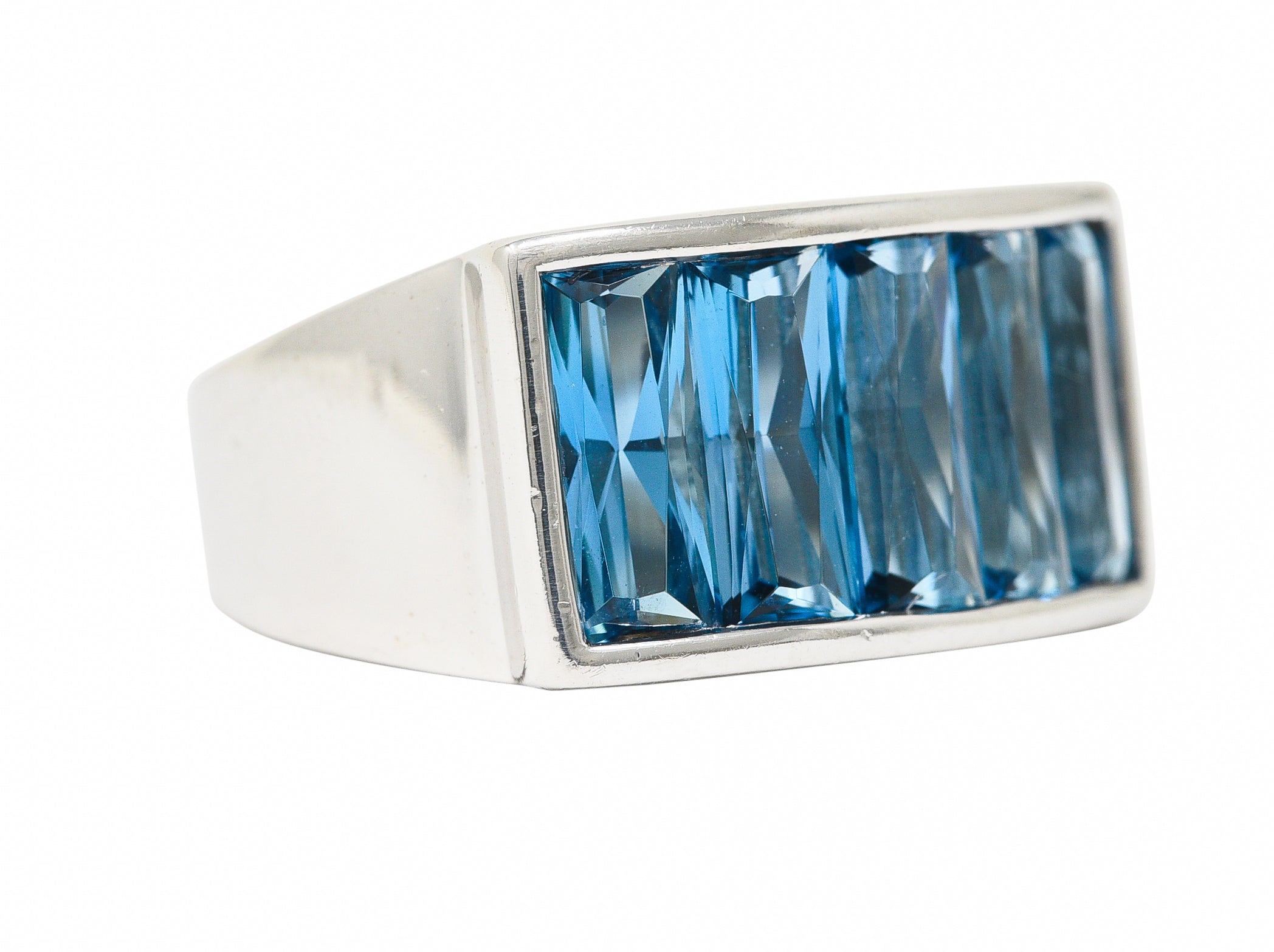 .11111 Contemporary 5.00 CTW French Cut Topaz 18 Karat White Gold Channel Band Ring Wilson's Estate Jewelry