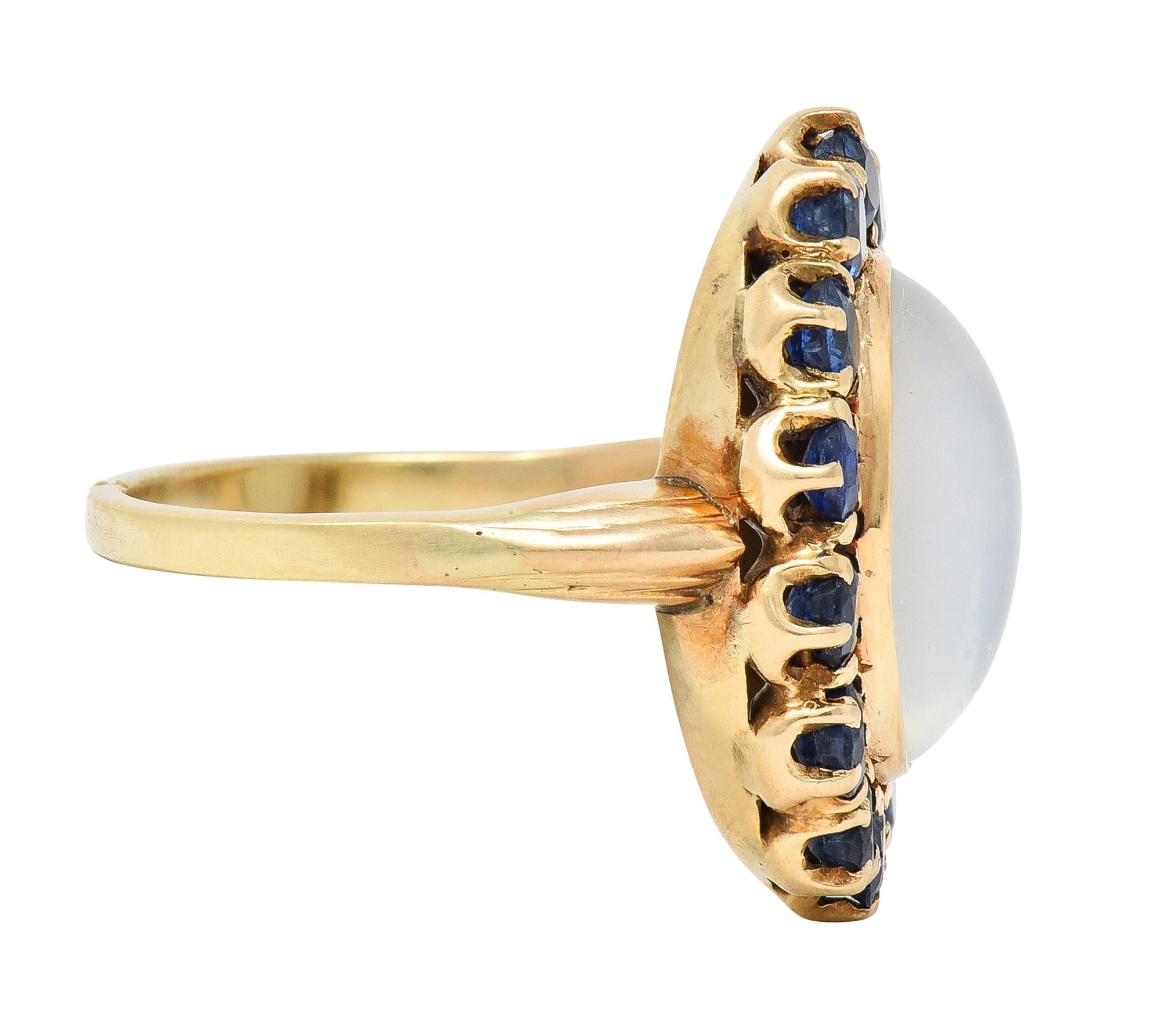 Retro Sapphire Moonstone 14 Karat Gold Vintage Halo Ring