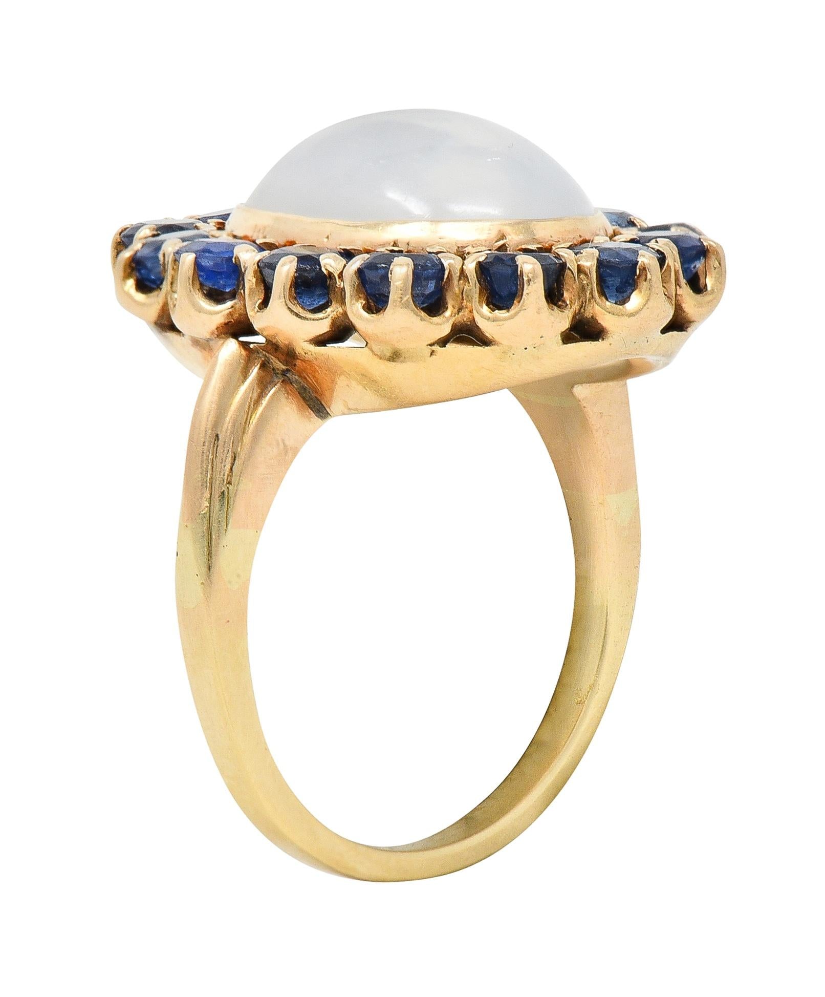 Retro Sapphire Moonstone 14 Karat Gold Vintage Halo Ring