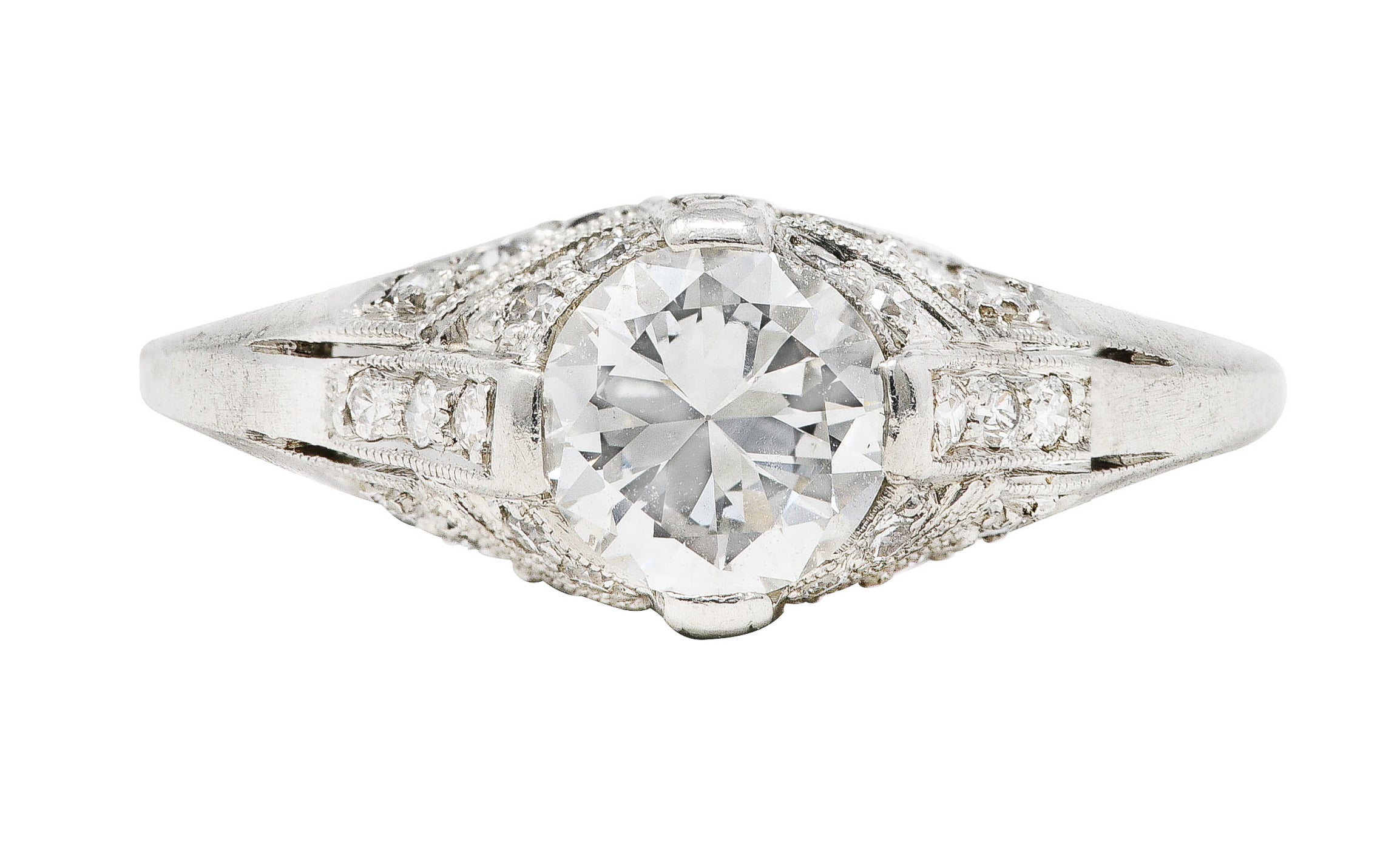 Art Deco 1.14 CTW Diamond Platinum Bombé Engagement Ring Wilson's Estate Jewelry