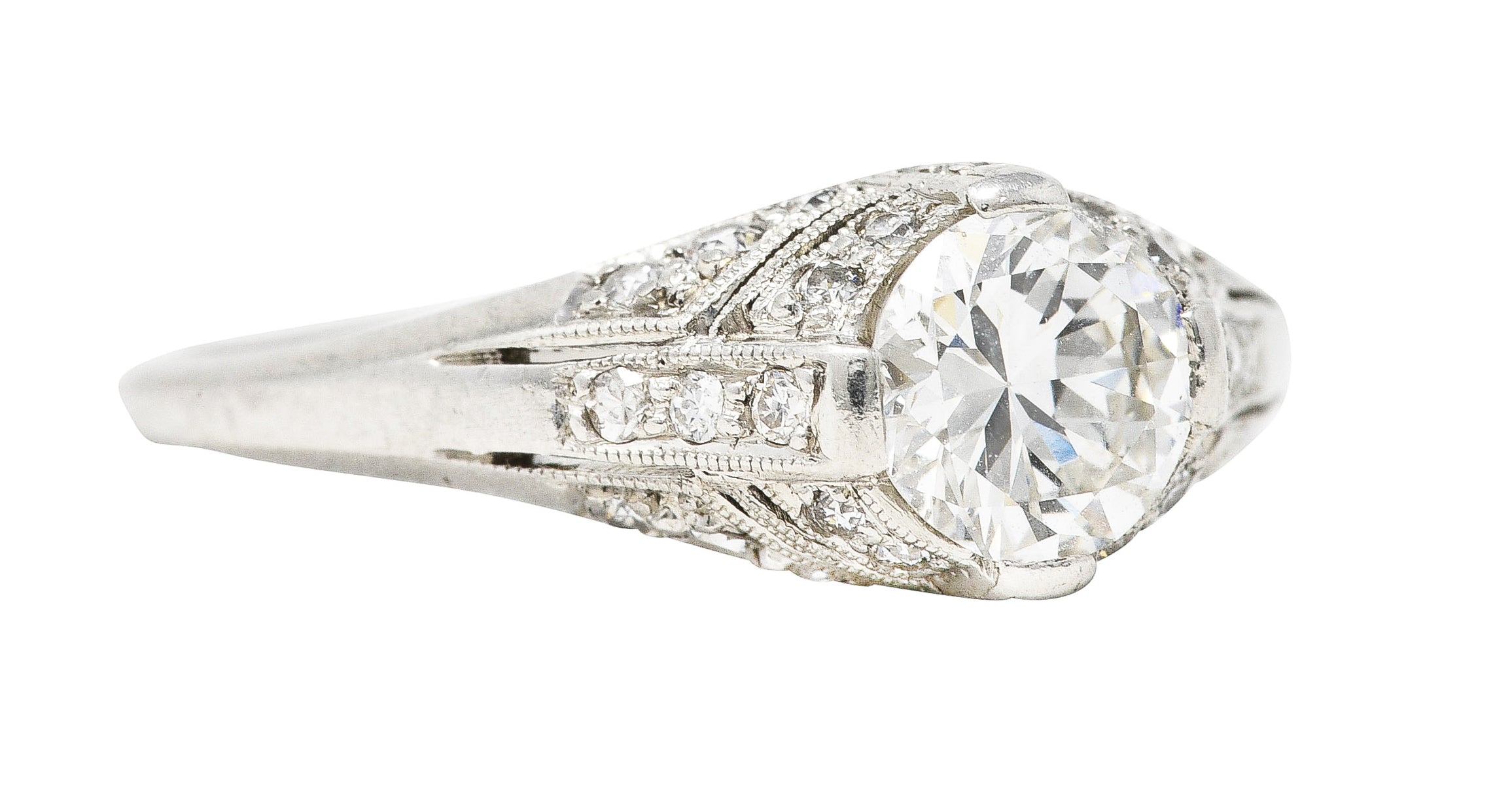 Art Deco 1.14 CTW Diamond Platinum Bombé Engagement Ring Wilson's Estate Jewelry