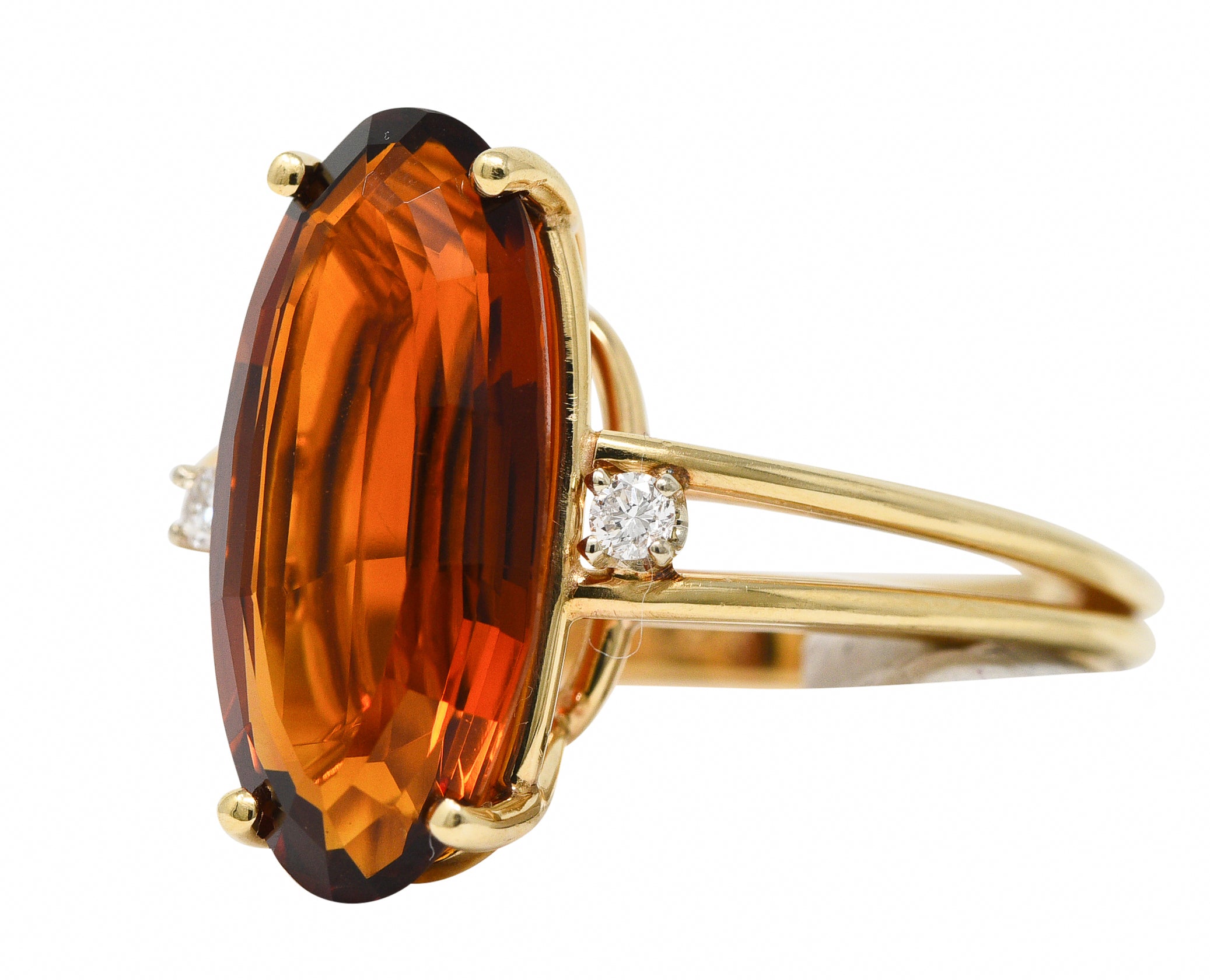 Mid-Century 4.68 CTW Oval Cut Citrine Diamond 14 Karat Yellow Gold Wire Vintage Cocktail Ring Wilson's Estate Jewelry