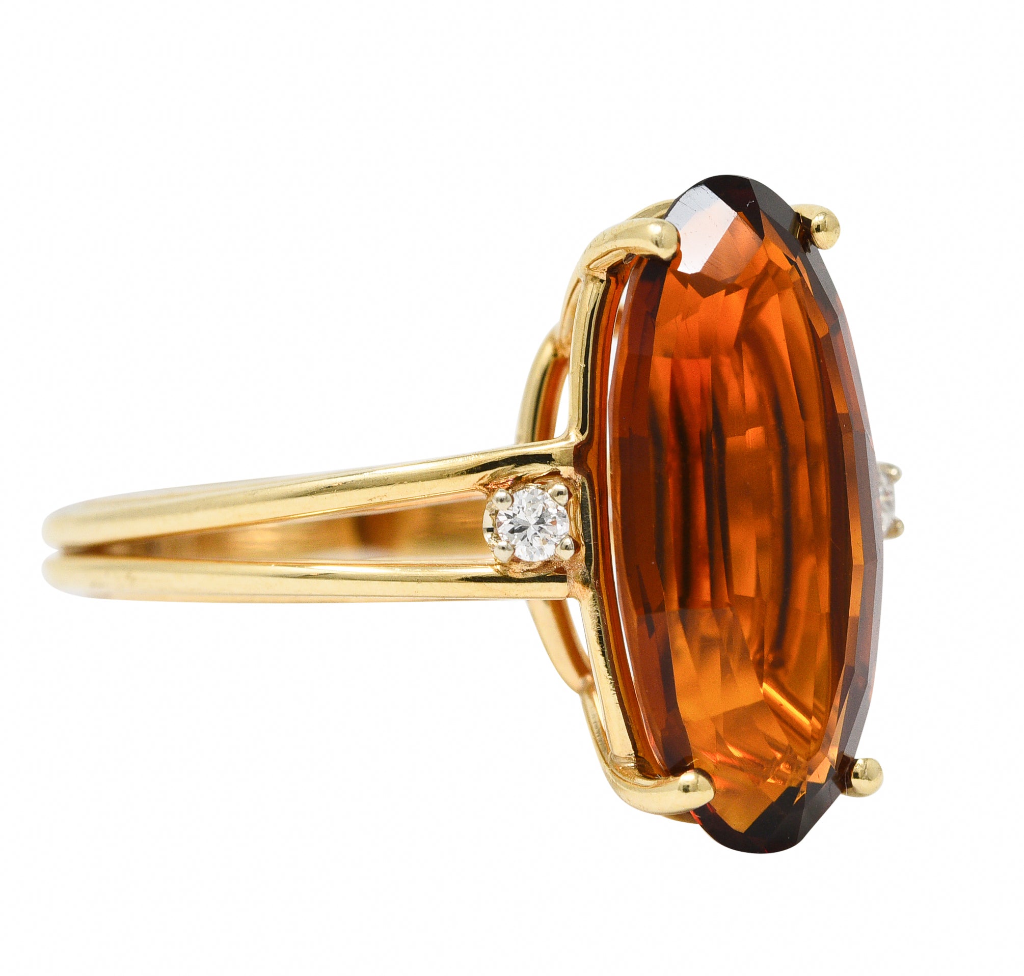 Mid-Century 4.68 CTW Oval Cut Citrine Diamond 14 Karat Yellow Gold Wire Vintage Cocktail Ring Wilson's Estate Jewelry