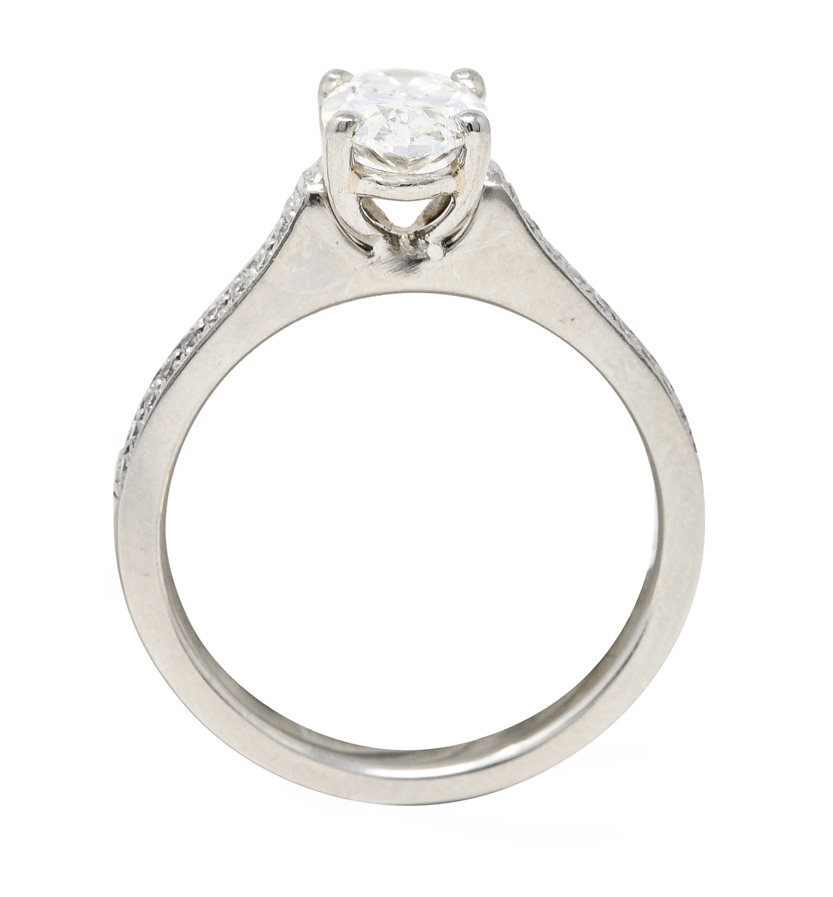 Contemporary Oval Cut 1.26 CTW Diamond Platinum Pavé Engagement Ring GIA Wilson's Estate Jewelry