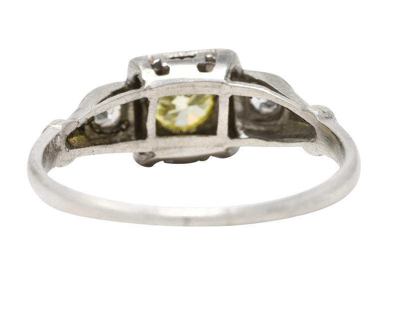 Art Deco 0.36 CTW Fancy Yellow Diamond Platinum Engagement Ring Wilson's Estate Jewelry