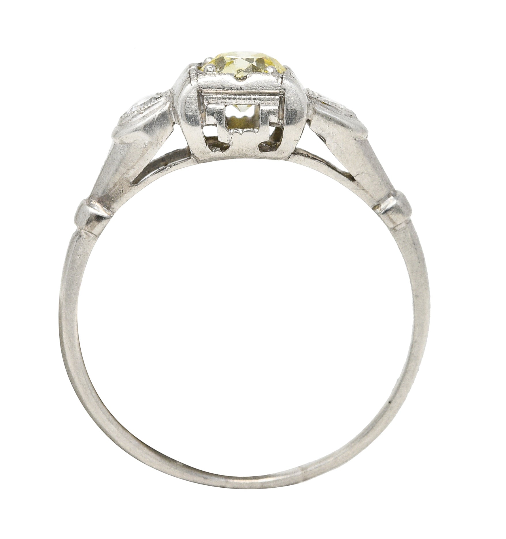 Art Deco 0.36 CTW Fancy Yellow Diamond Platinum Engagement Ring Wilson's Estate Jewelry