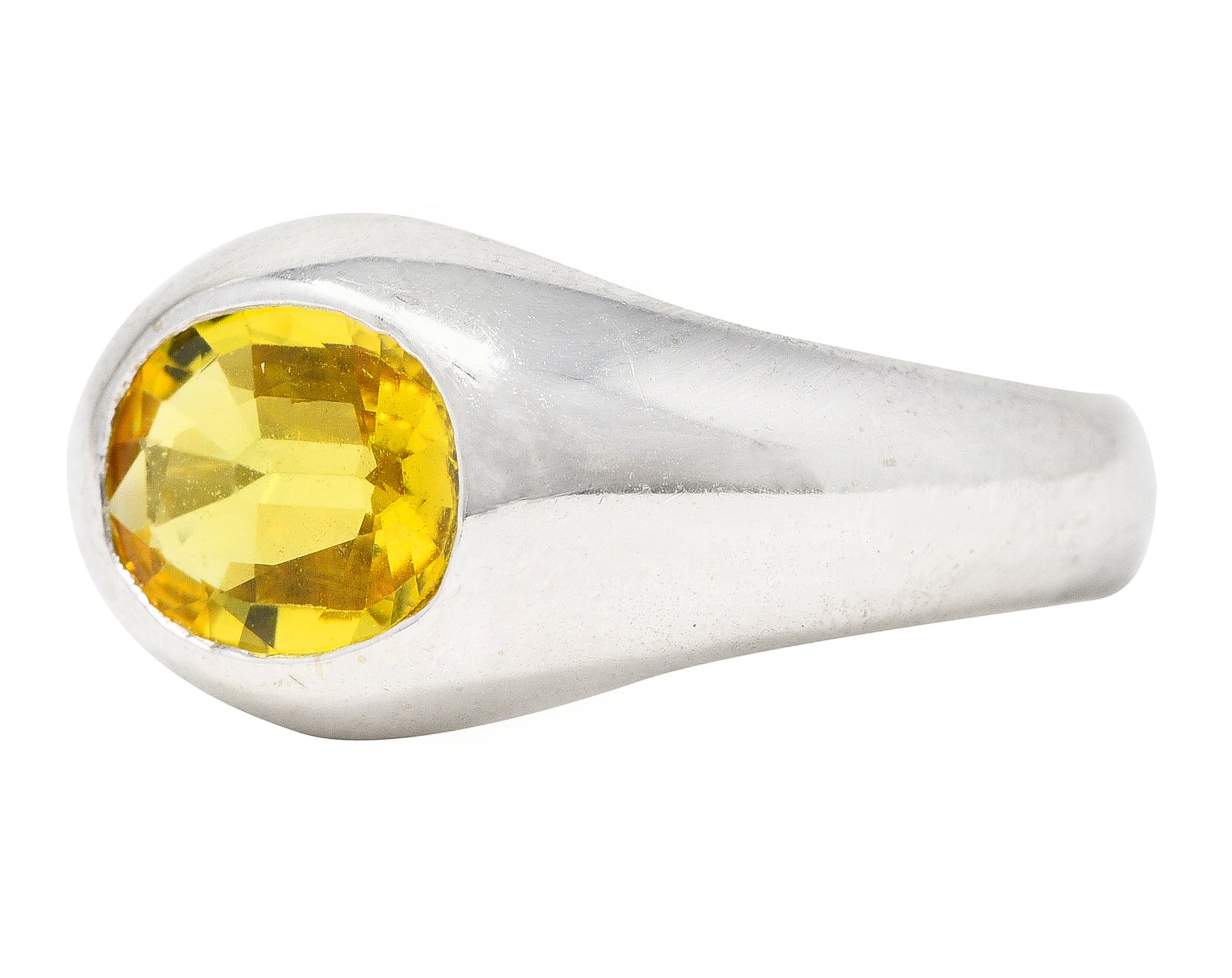 Vintage 1.15 CTW Yellow Sapphire 14 Karat White Gold Unisex Gypsy Band Ring Wilson's Estate Jewelry