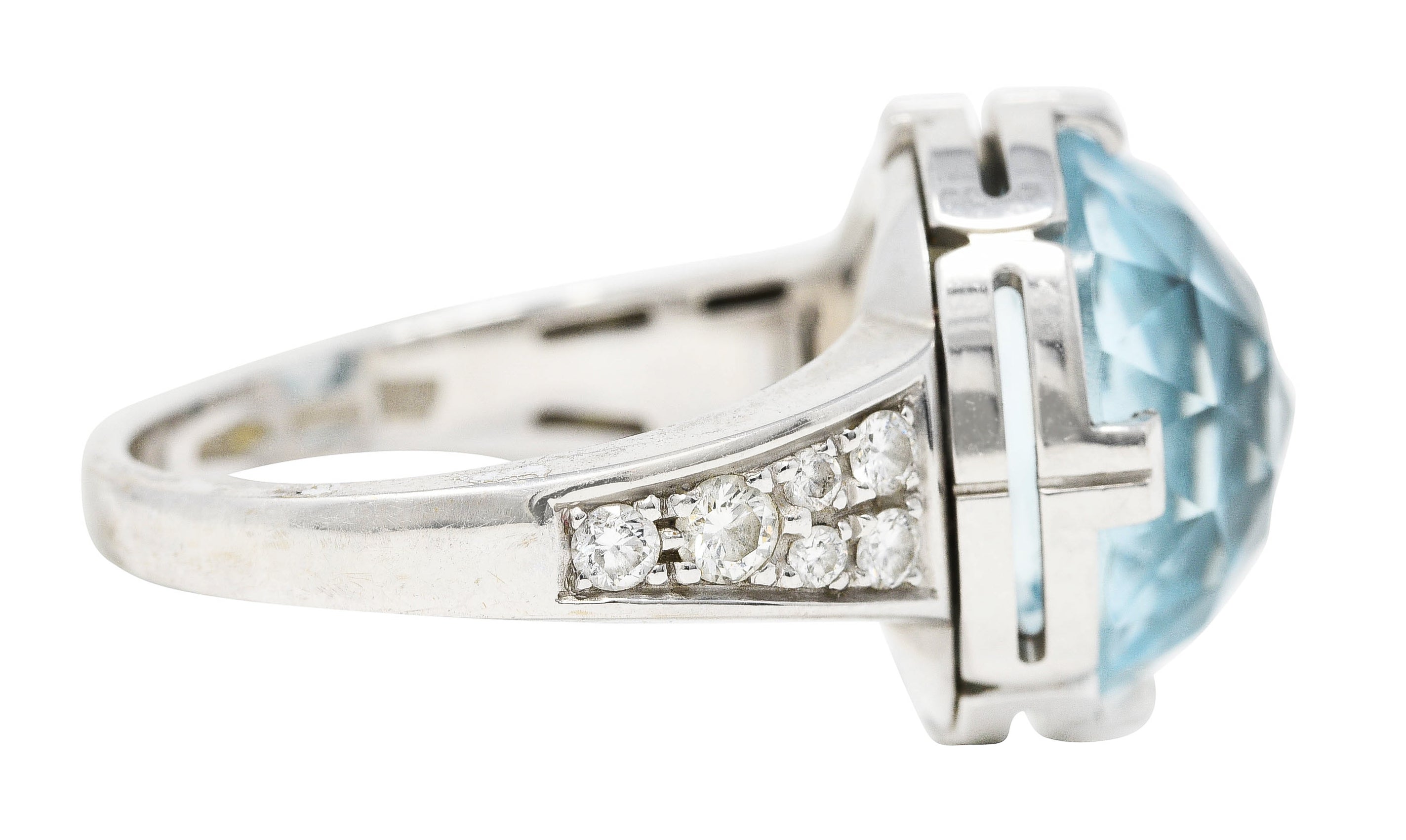 Bulgari Contemporary Italian Diamond Blue Topaz 18 Karat White Gold Parentesi Cocktail Ring Wilson's Estate Jewelry