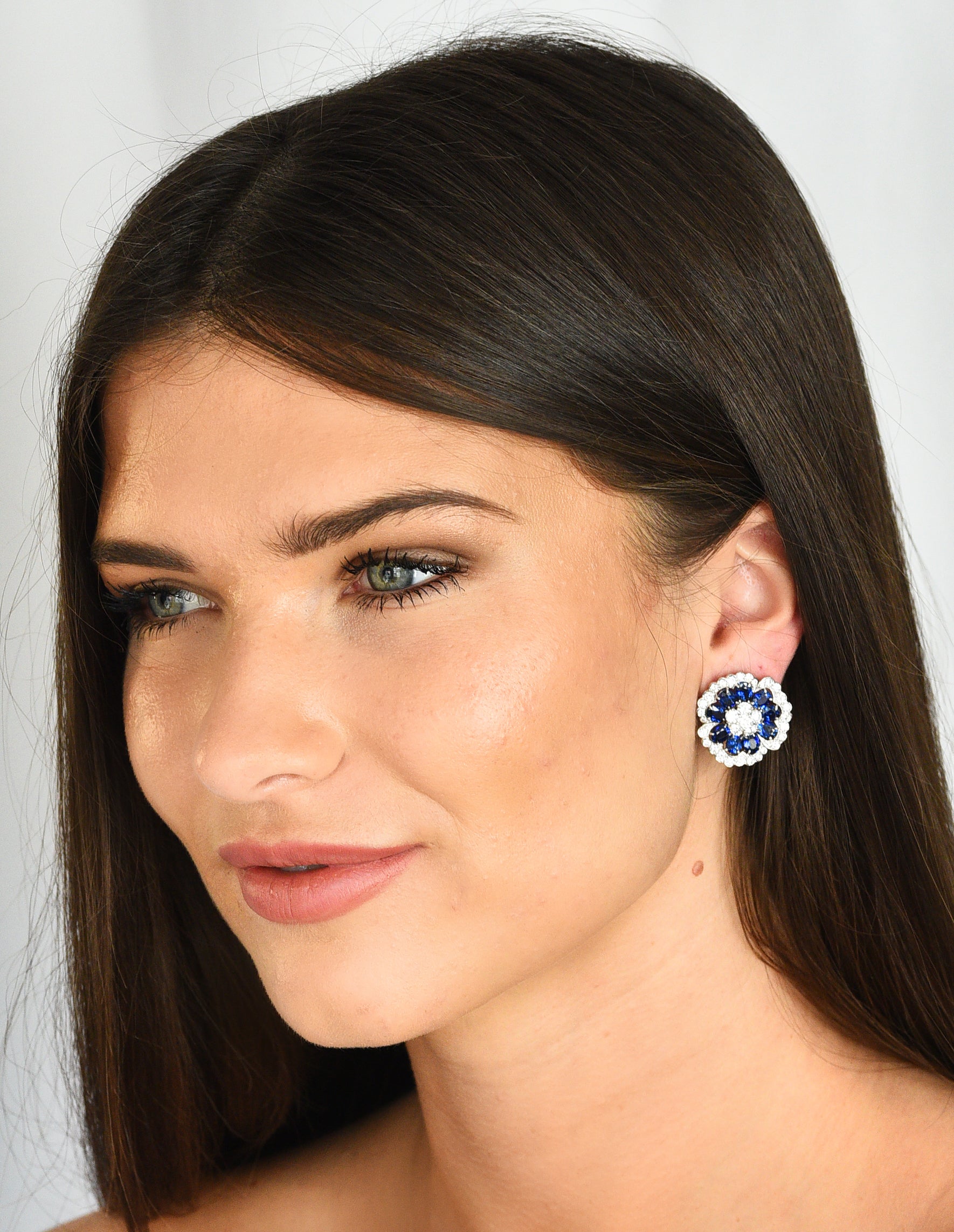 Van Cleef & Arpels 12.65 CTW Sapphire Diamond Platinum Camilla Flower EarringsEarrings - Wilson's Estate Jewelry