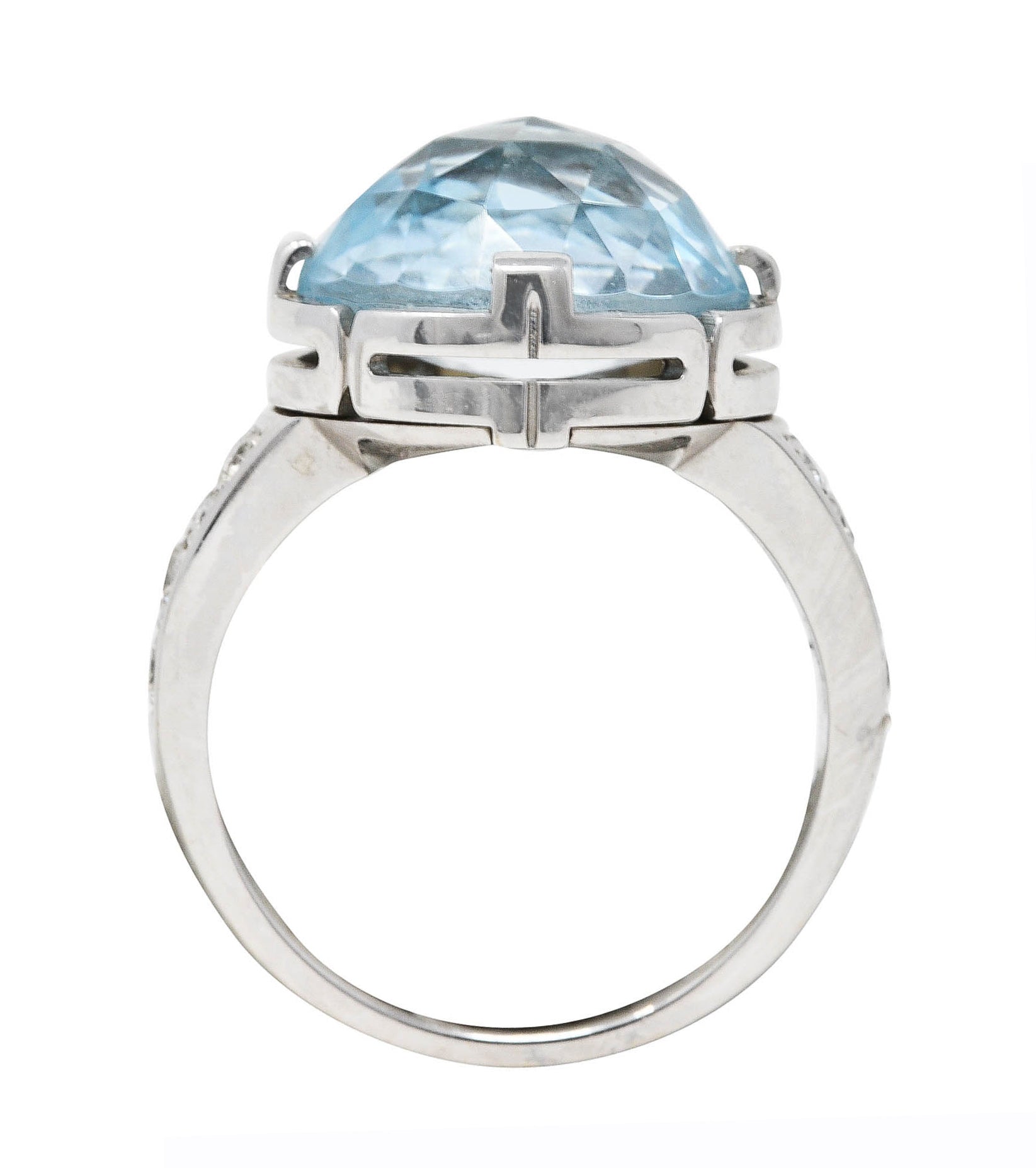 Bulgari Contemporary Italian Diamond Blue Topaz 18 Karat White Gold Parentesi Cocktail Ring Wilson's Estate Jewelry