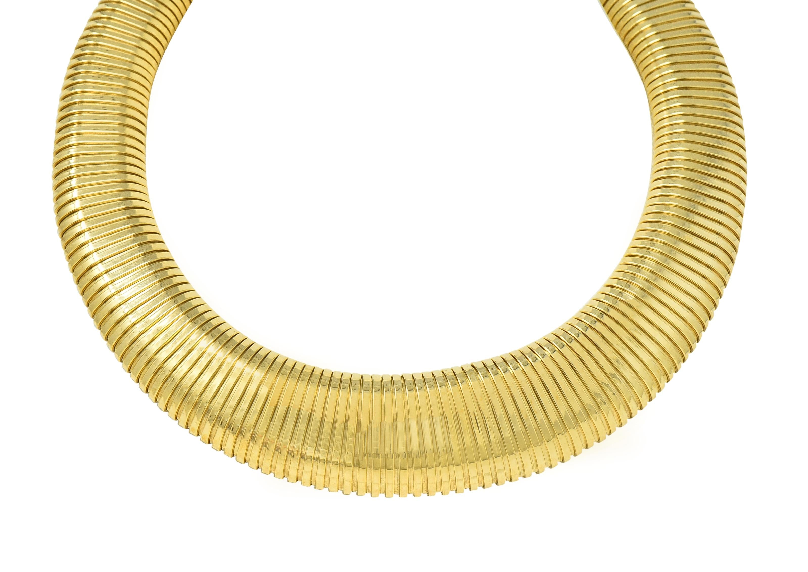 1980's 14 Karat Yellow Gold Vintage Puffy Tubogas Collar Necklace