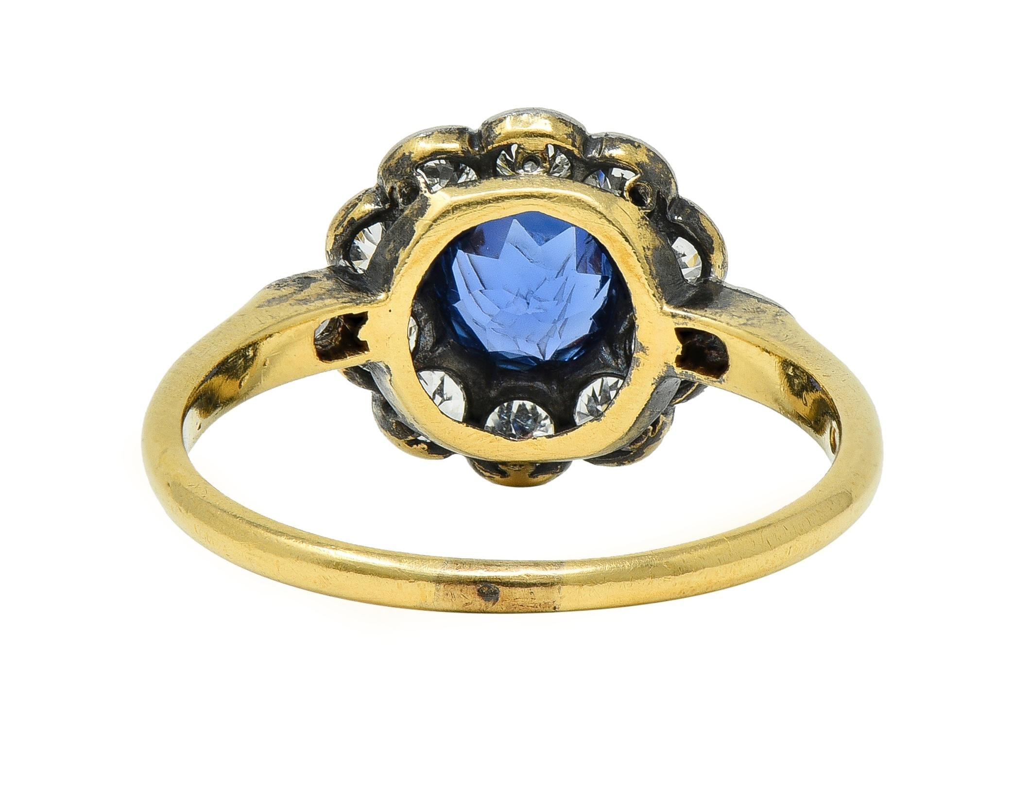 Art Deco 1.86 CTW No Heat Burma Sapphire Diamond Platinum 14 Karat Gold Ring