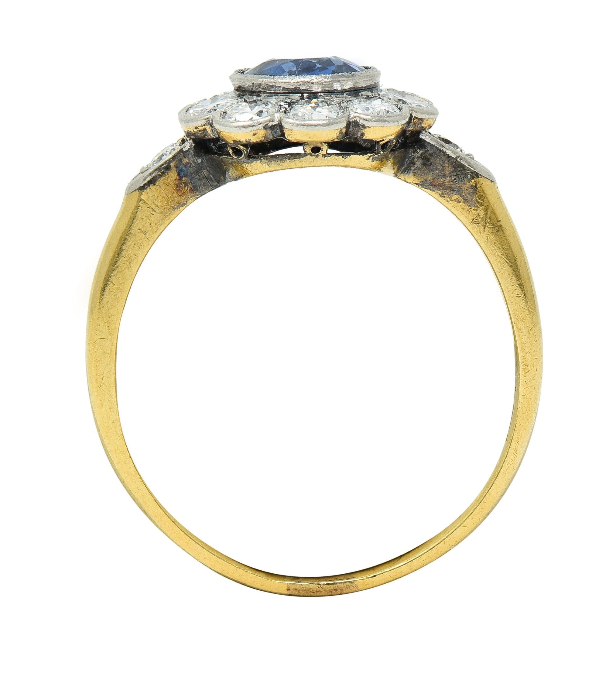 Art Deco 1.86 CTW No Heat Burma Sapphire Diamond Platinum 14 Karat Gold Ring