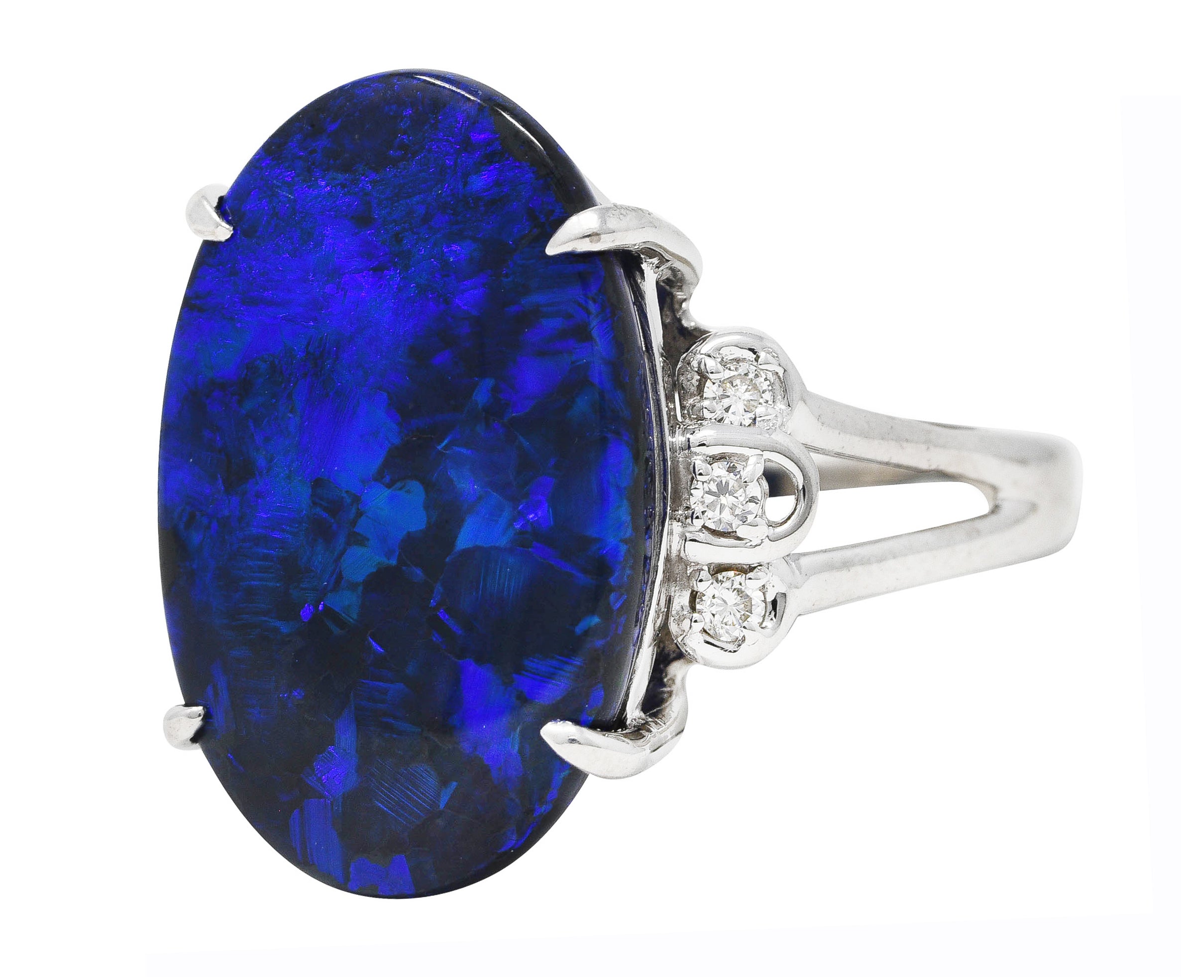 Contemporary Diamond Black Opal 18 Karat White Gold Statement Ring Wilson's Estate Jewelry