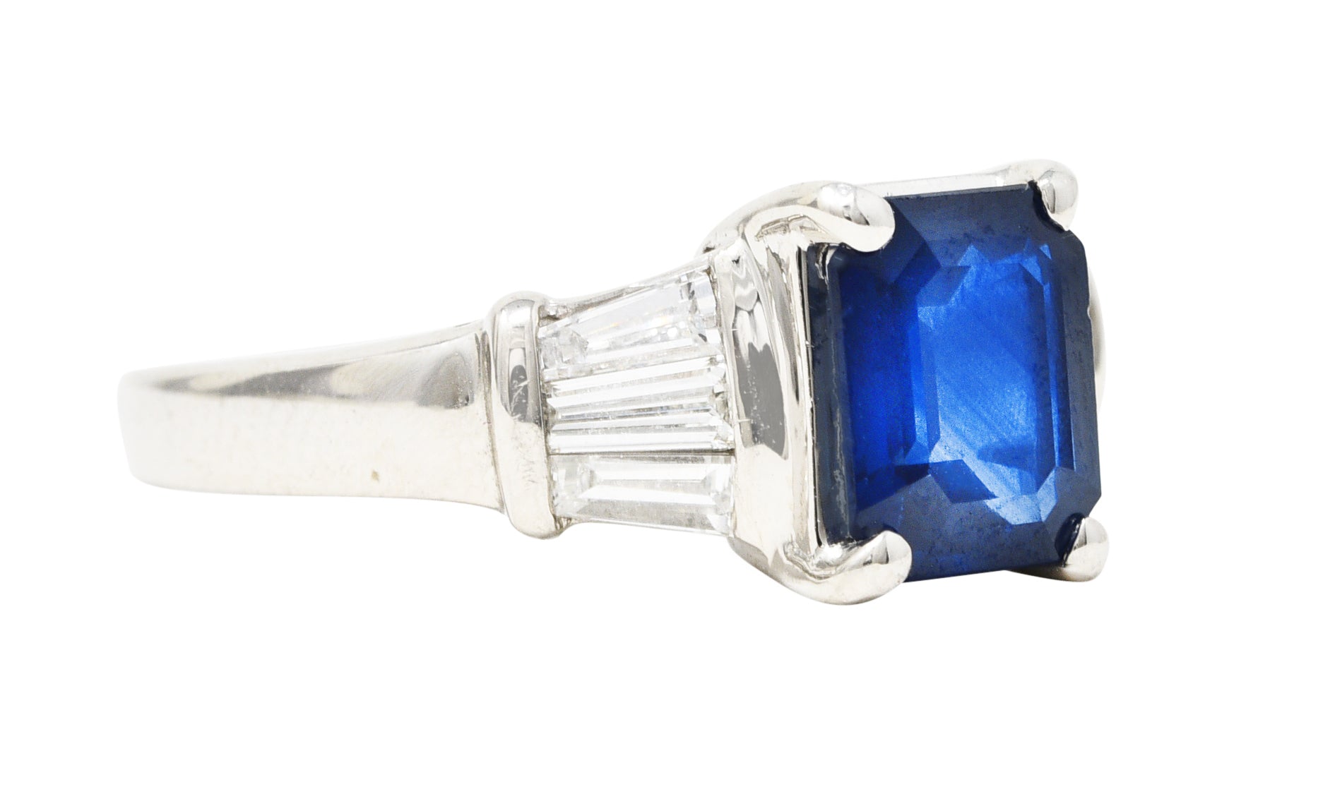 .11111 SH Contemporary 2.43 CTW Emerald Cut Sapphire Diamond Platinum Gemstone Ring Wilson's Estate Jewelry