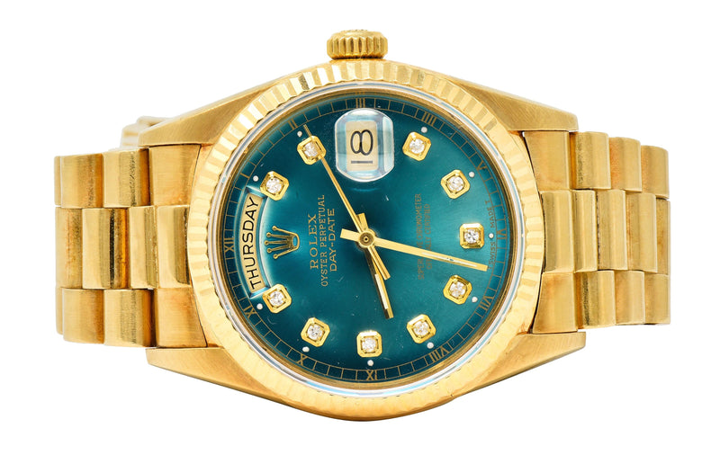 Rolex President Day-Date Vintage Men's Green Dial Diamond Unisex Watch