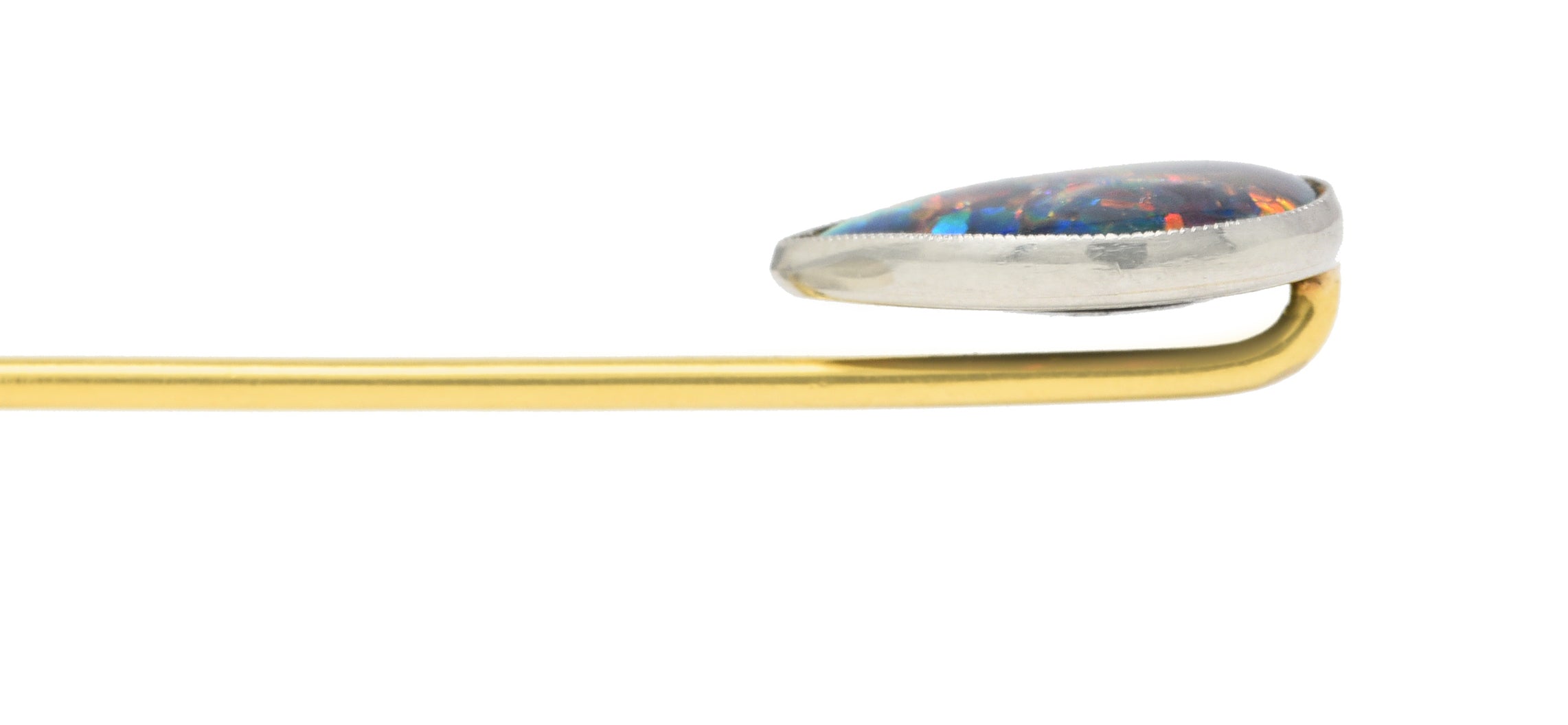 1910 Tiffany & Co. Edwardian Black Opal Cabochon Platinum 18 Karat Yellow Gold Antique Stickpin Wilson's Estate Jewelry