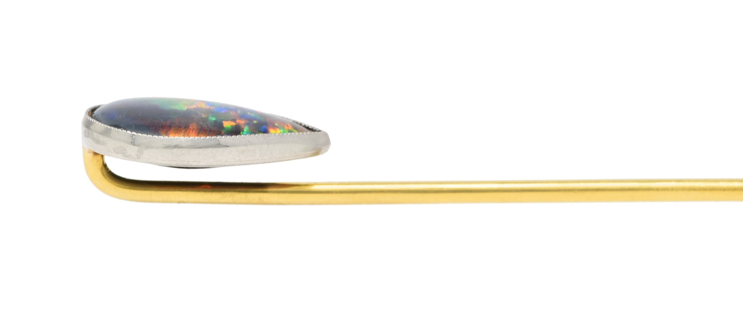 1910 Tiffany & Co. Edwardian Black Opal Cabochon Platinum 18 Karat Yellow Gold Antique Stickpin Wilson's Estate Jewelry