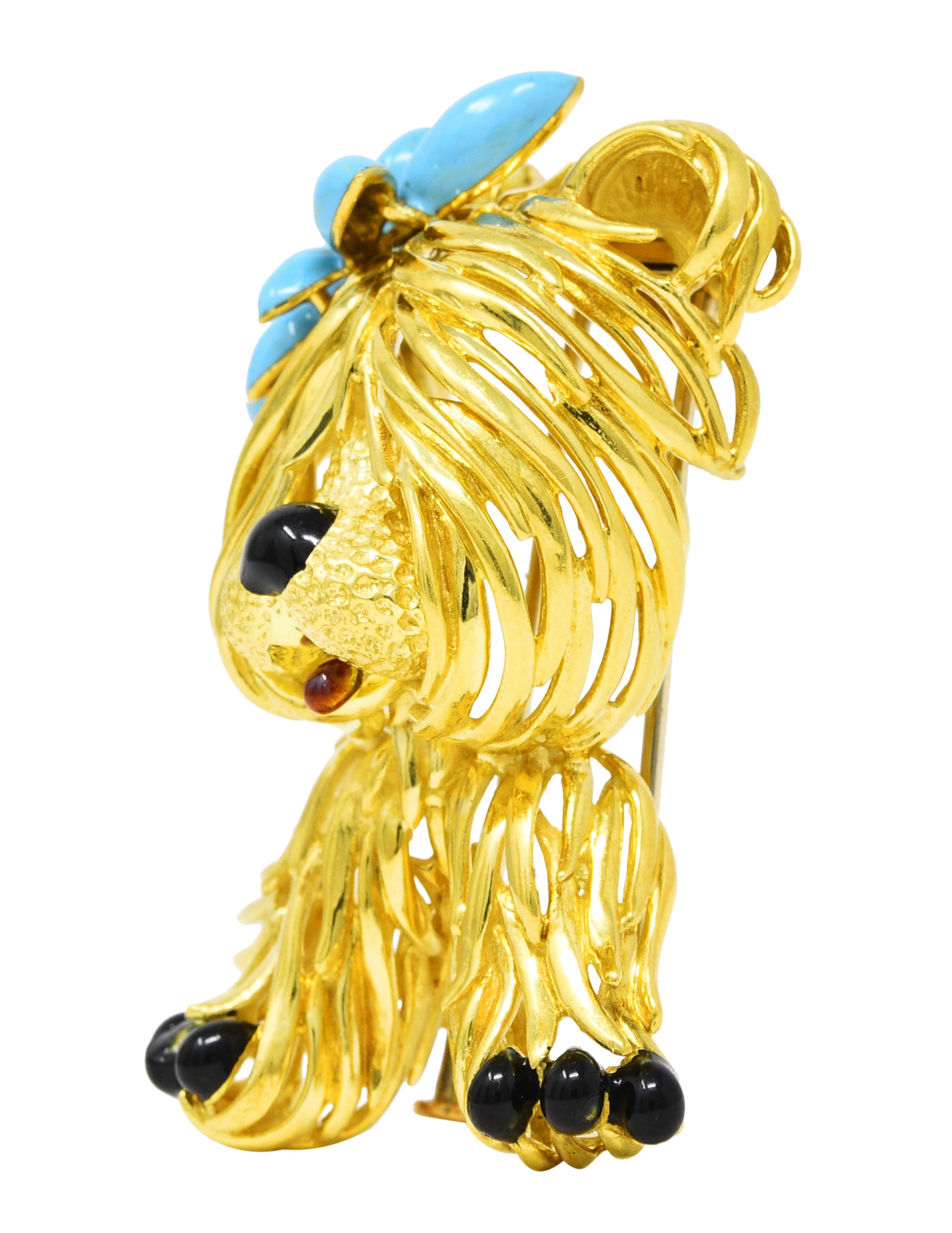 Fred Paris Enamel 18 Karat Yellow Gold Vintage French Maltese Dog Brooch Wilson's Estate Jewelry