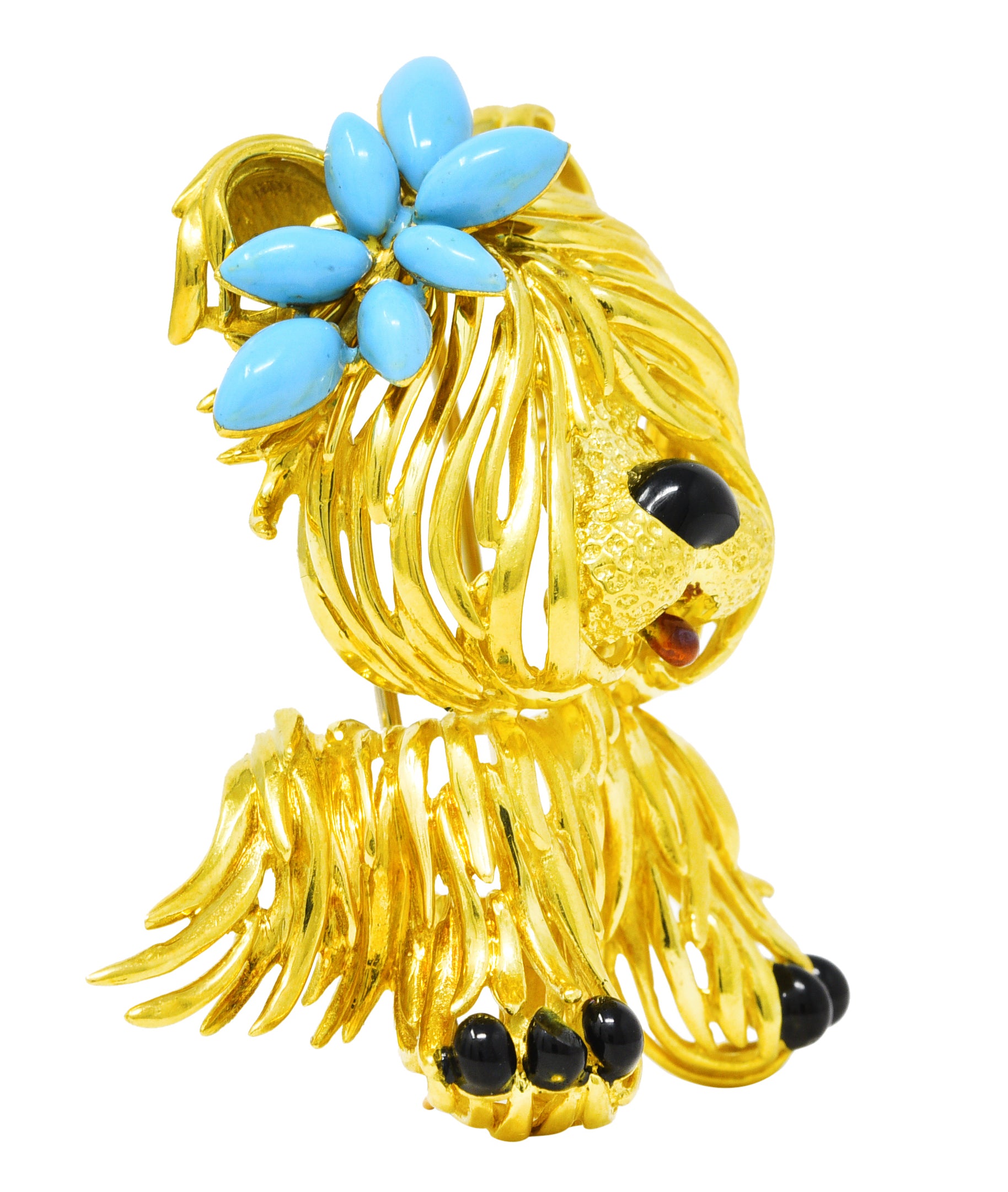 Fred Paris Enamel 18 Karat Yellow Gold Vintage French Maltese Dog Brooch Wilson's Estate Jewelry