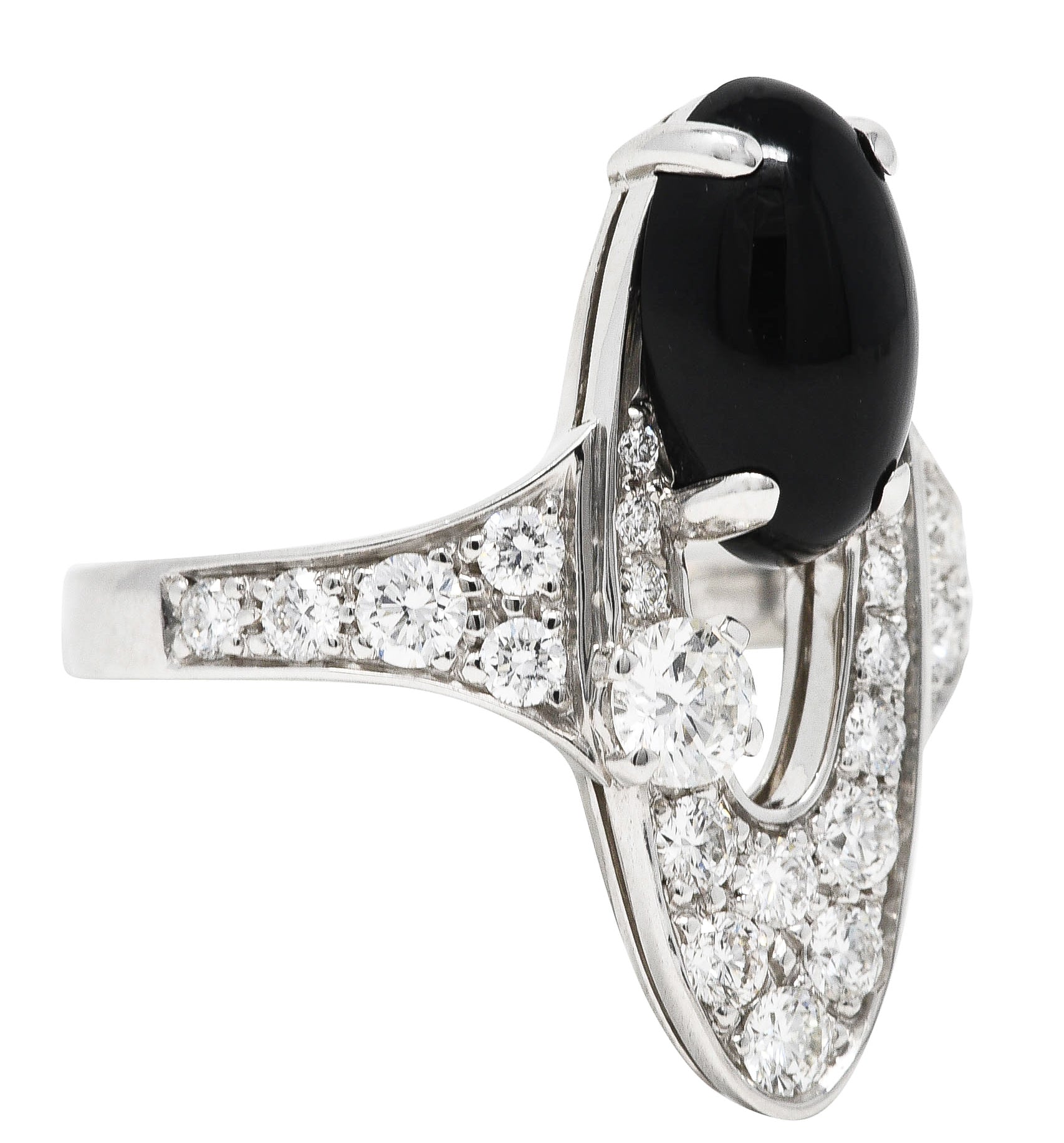 Bulgari Onyx 0.85 CTW Diamond 18 Karat White Gold Elisia Ring Wilson's Estate Jewelry