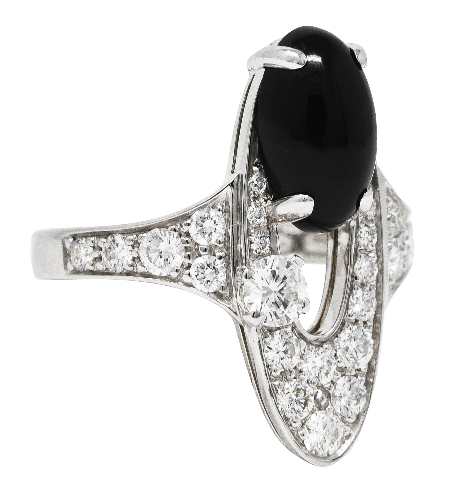 Bulgari Onyx 0.85 CTW Diamond 18 Karat White Gold Elisia Ring Wilson's Estate Jewelry