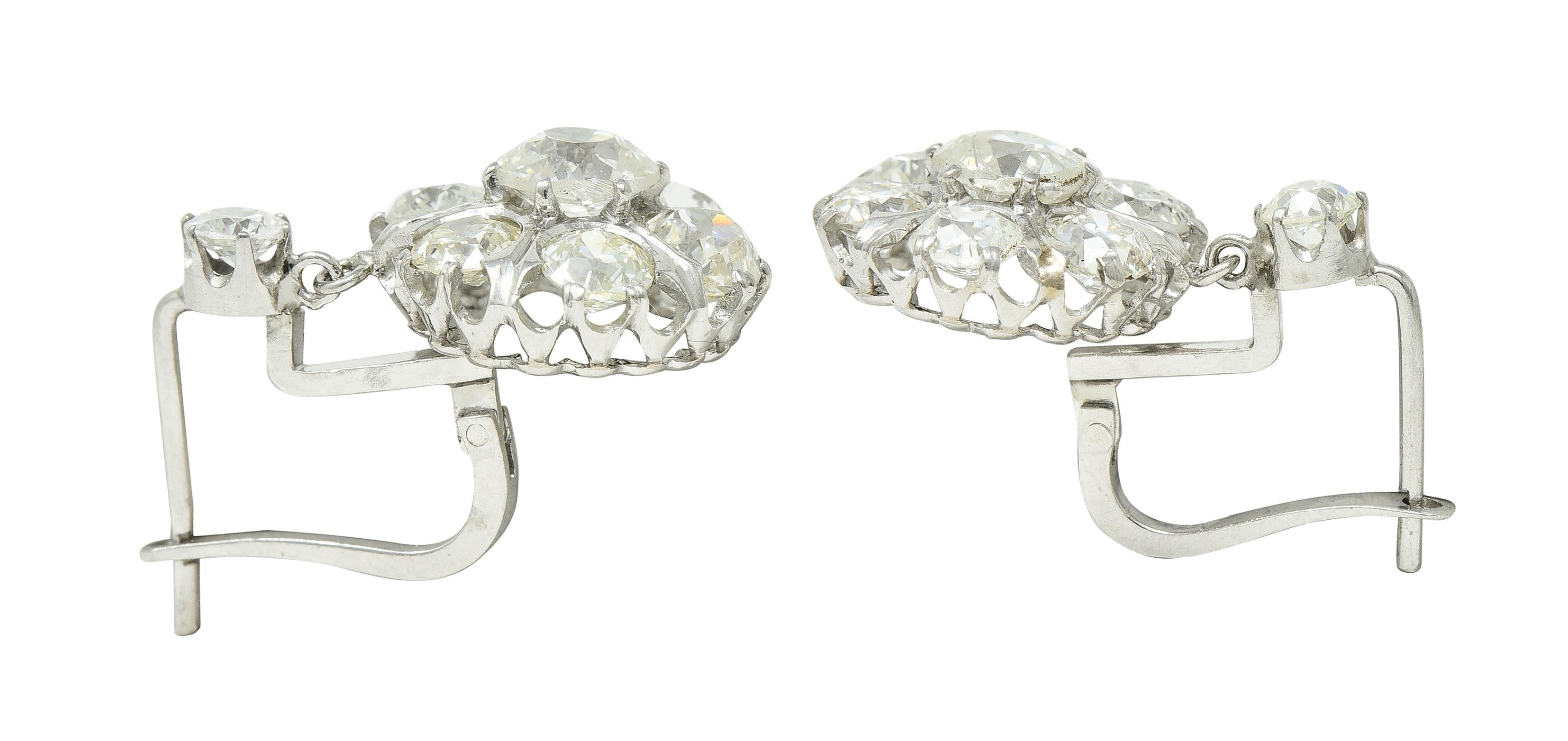 Edwardian 4.07 CTW Old Mine Cut Diamond Platinum Antique Earrings