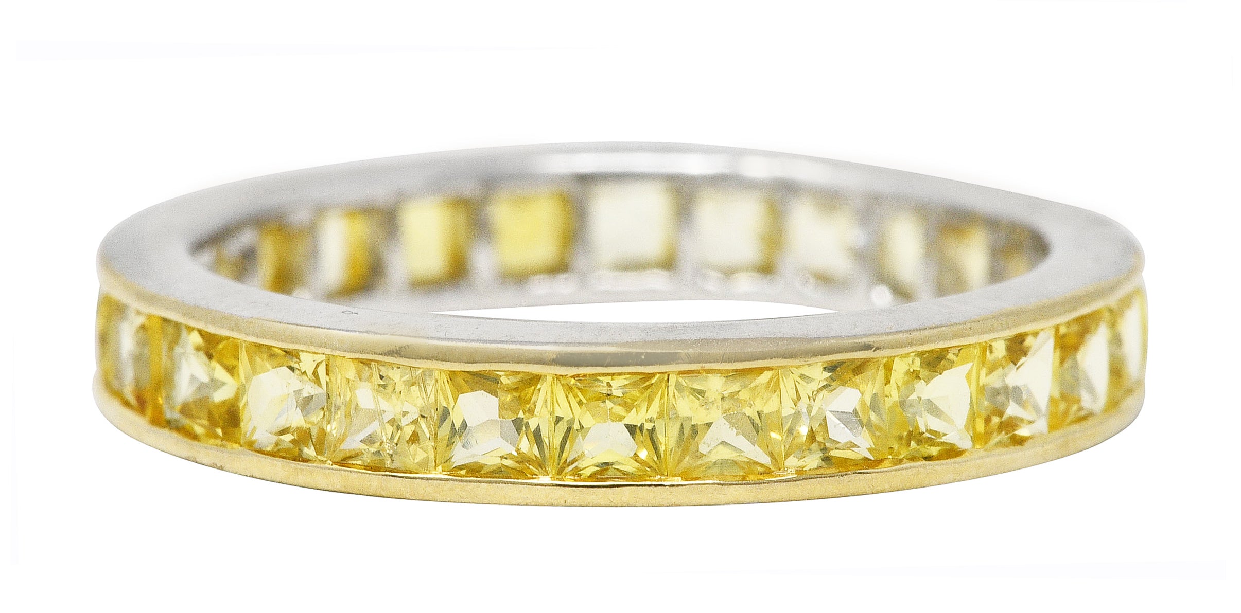 1960's Vintage 2.00 CTW French Cut Yellow Sapphire 18 Karat White Gold Eternity Band Ring Wilson's Estate Jewelry