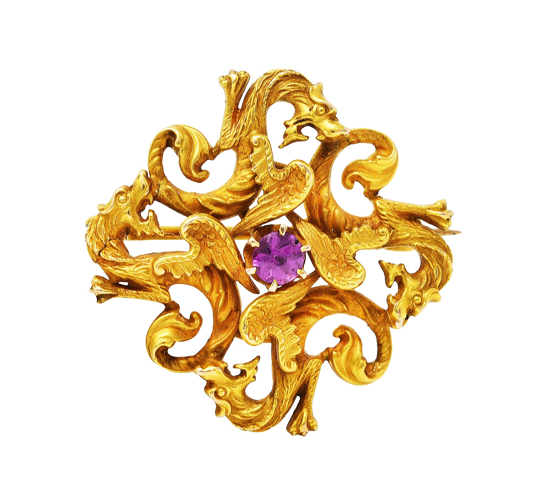 Art Nouveau Spinel 14 Karat Gold Dragon BroochBrooch - Wilson's Estate Jewelry