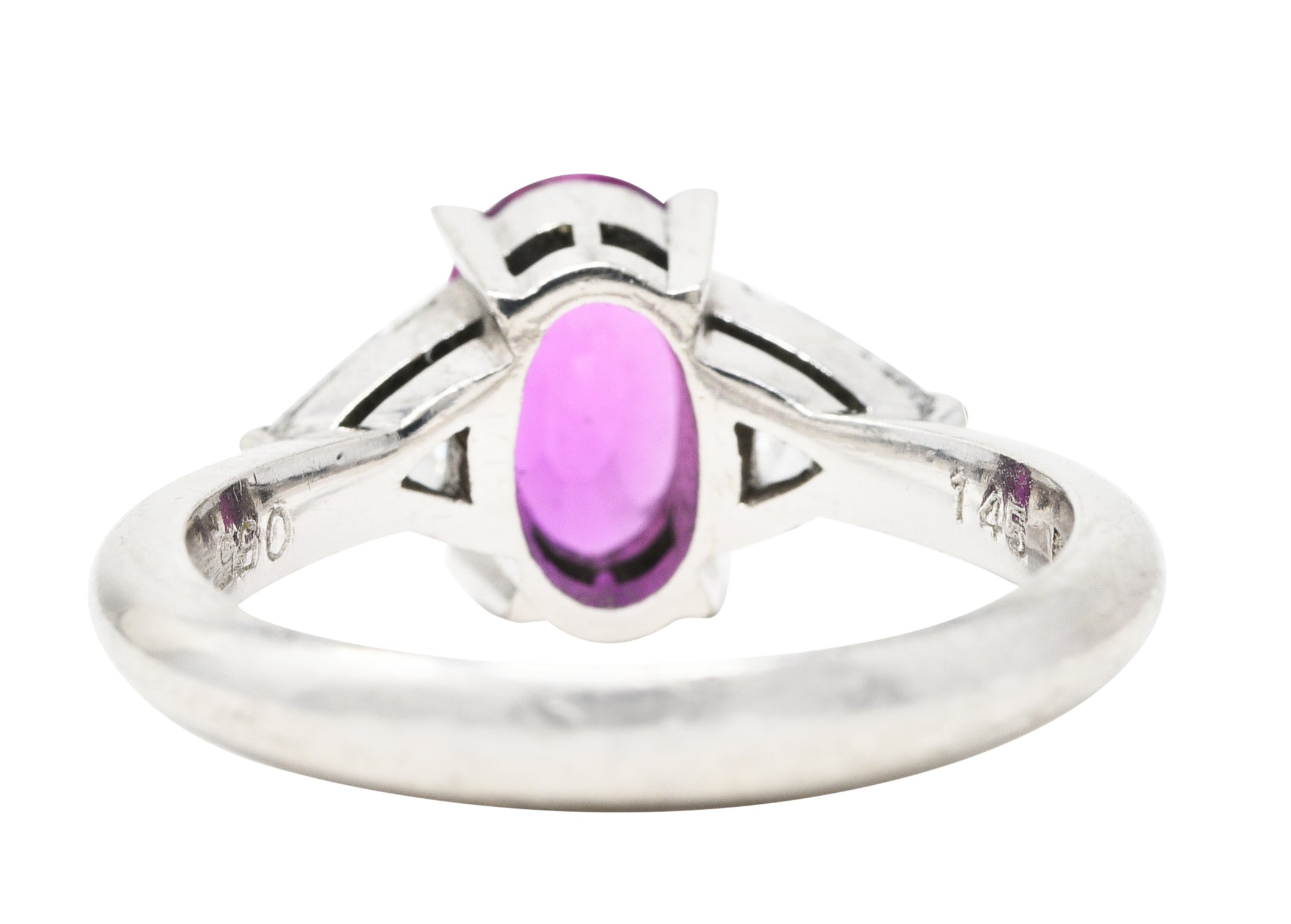 Contemporary 2.00 CTW Pink Sapphire Diamond Platinum Three Stone Gemstone Ring Wilson's Estate Jewelry