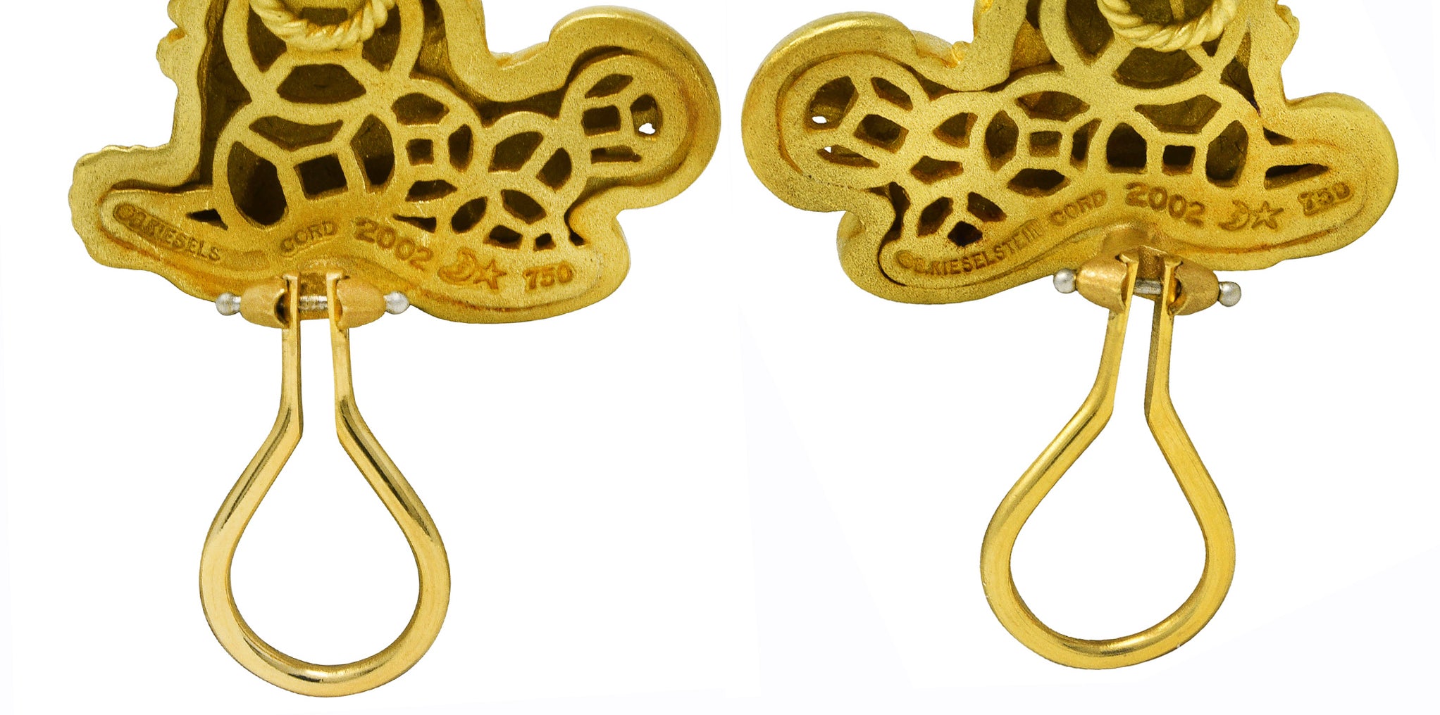 2002 Kieselstein-Cord Diamond 18 Karat Yellow Gold Foo Dog Ear-Clip Earrings Wilson's Estate Jewelry