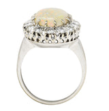 Vintage Opal Cabochon 1.00 CTW Diamond 14 Karat White Gold Cluster Ring Wilson's Estate Jewelry