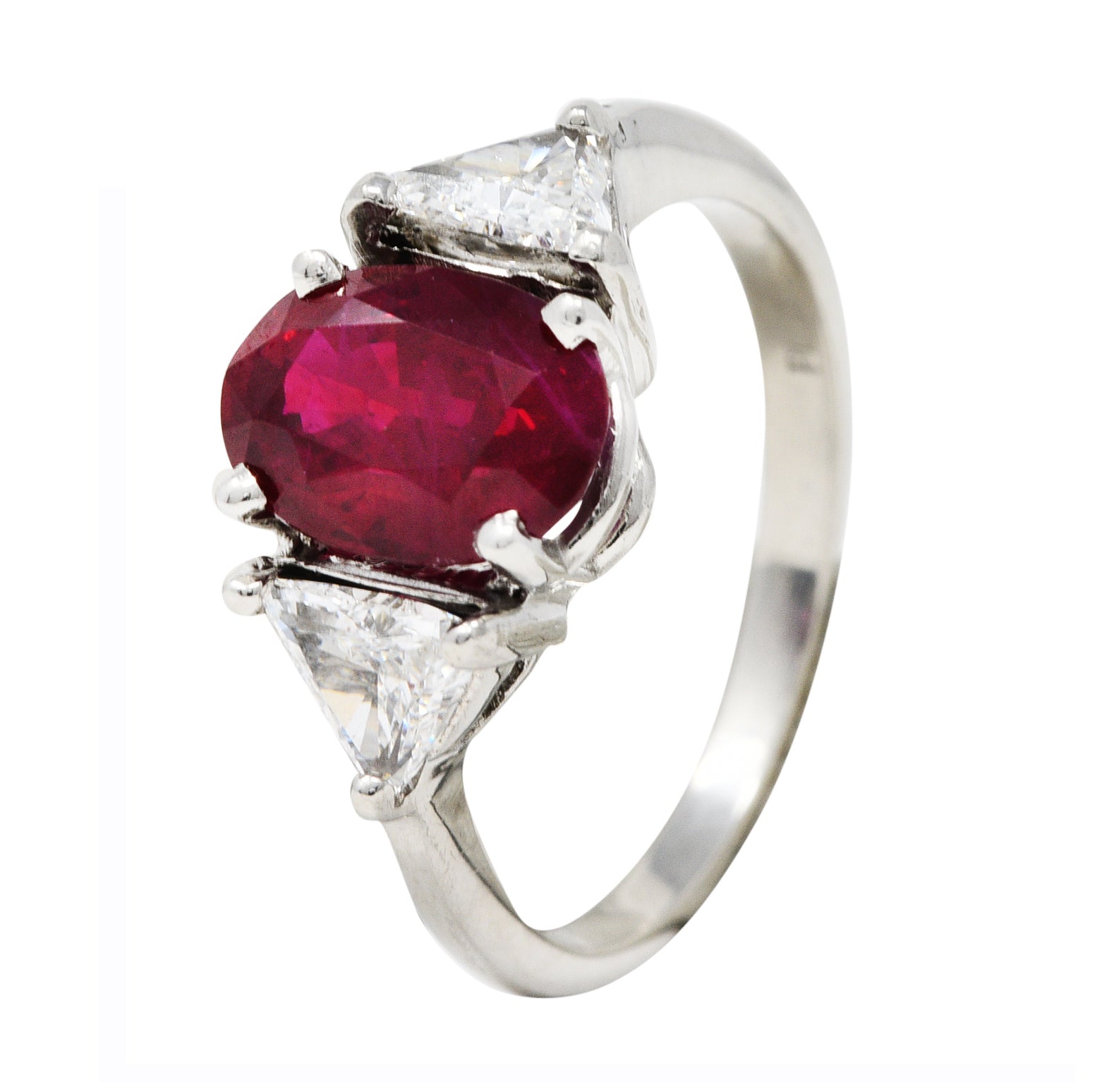 Vintage 2.65 CTW Burma Ruby Diamond Platinum Three Stone Ring GIA Wilson's Estate Jewelry