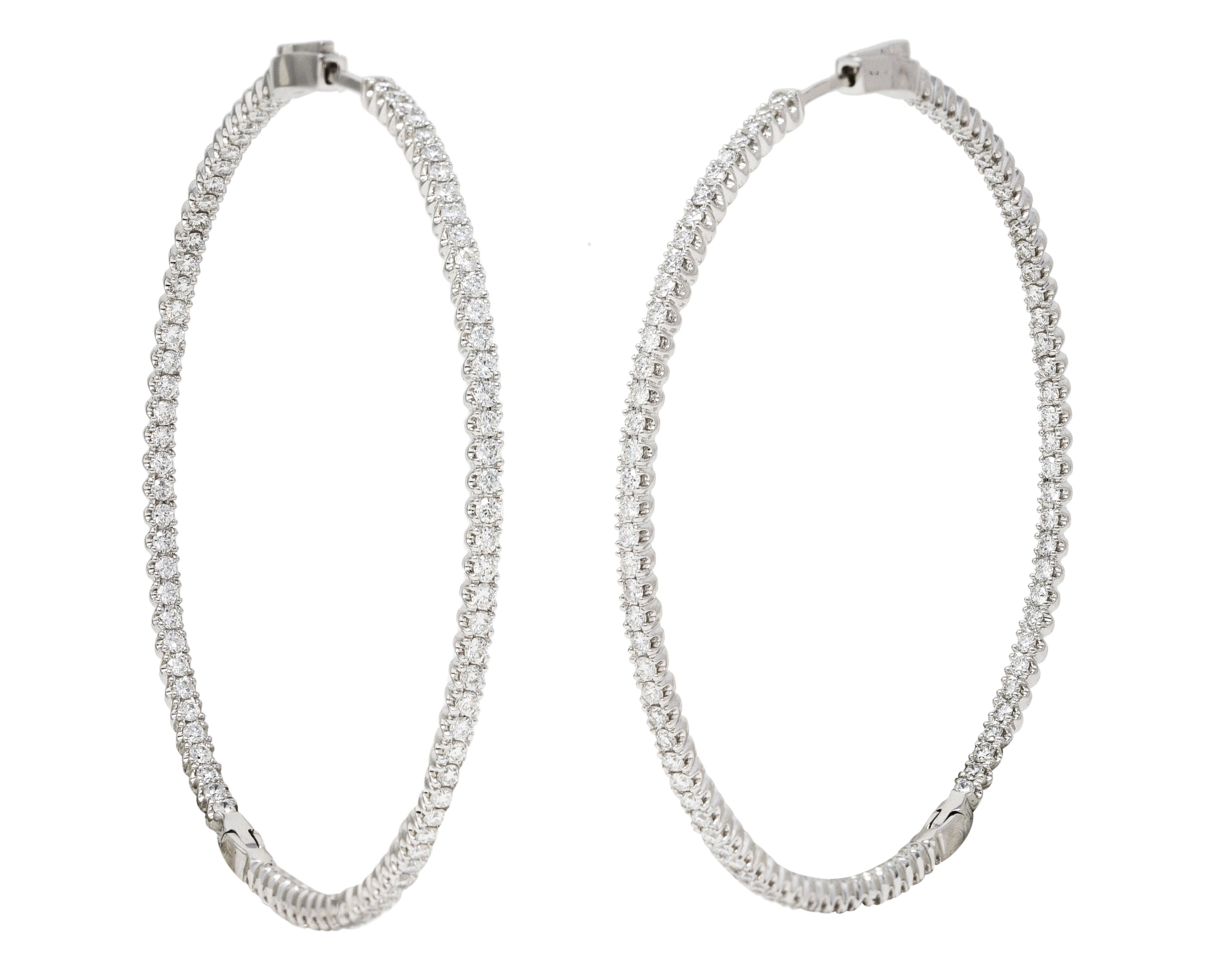 Contemporary 3.05 CTW Diamond 18 Karat White Gold 58 MM Hoop Earrings Wilson's Estate Jewelry