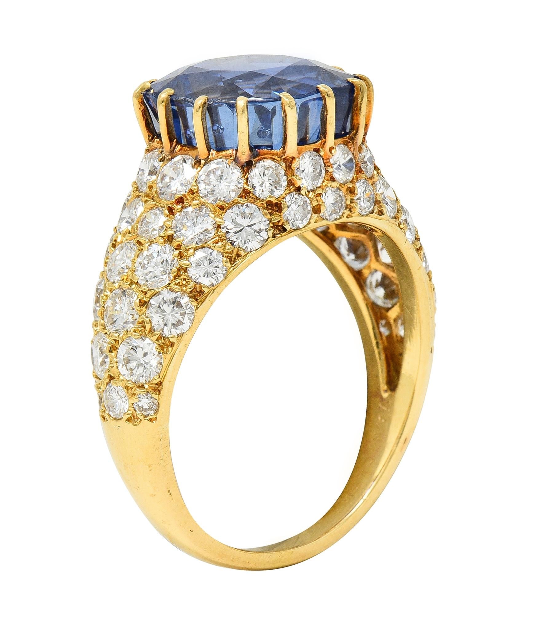 Van Cleef & Arpels French No Heat Ceylon Sapphire Diamond 18 Karat Ring AGL