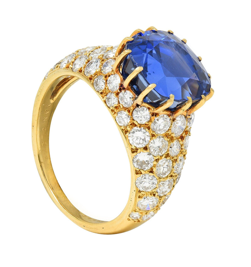 Van Cleef & Arpels French No Heat Ceylon Sapphire Diamond 18 Karat Ring AGL