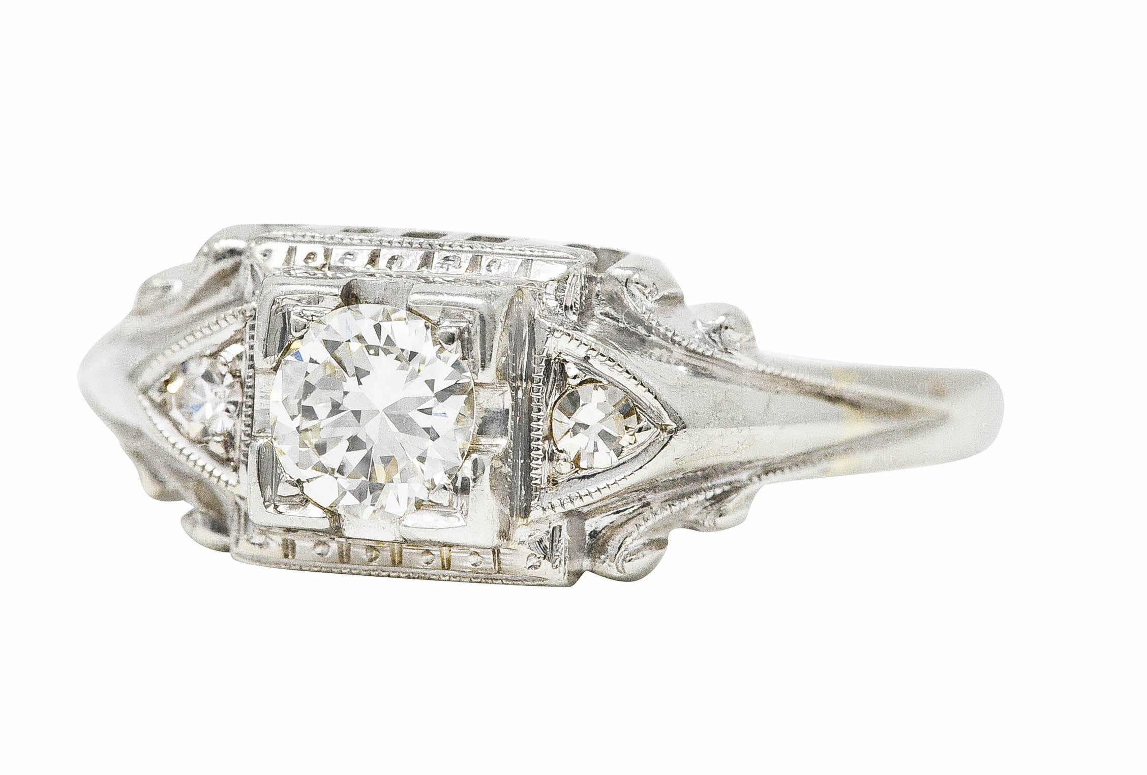 Art Deco Transitional Diamond 18 Karat White Gold Engagement Ring Wilson's Estate Jewelry