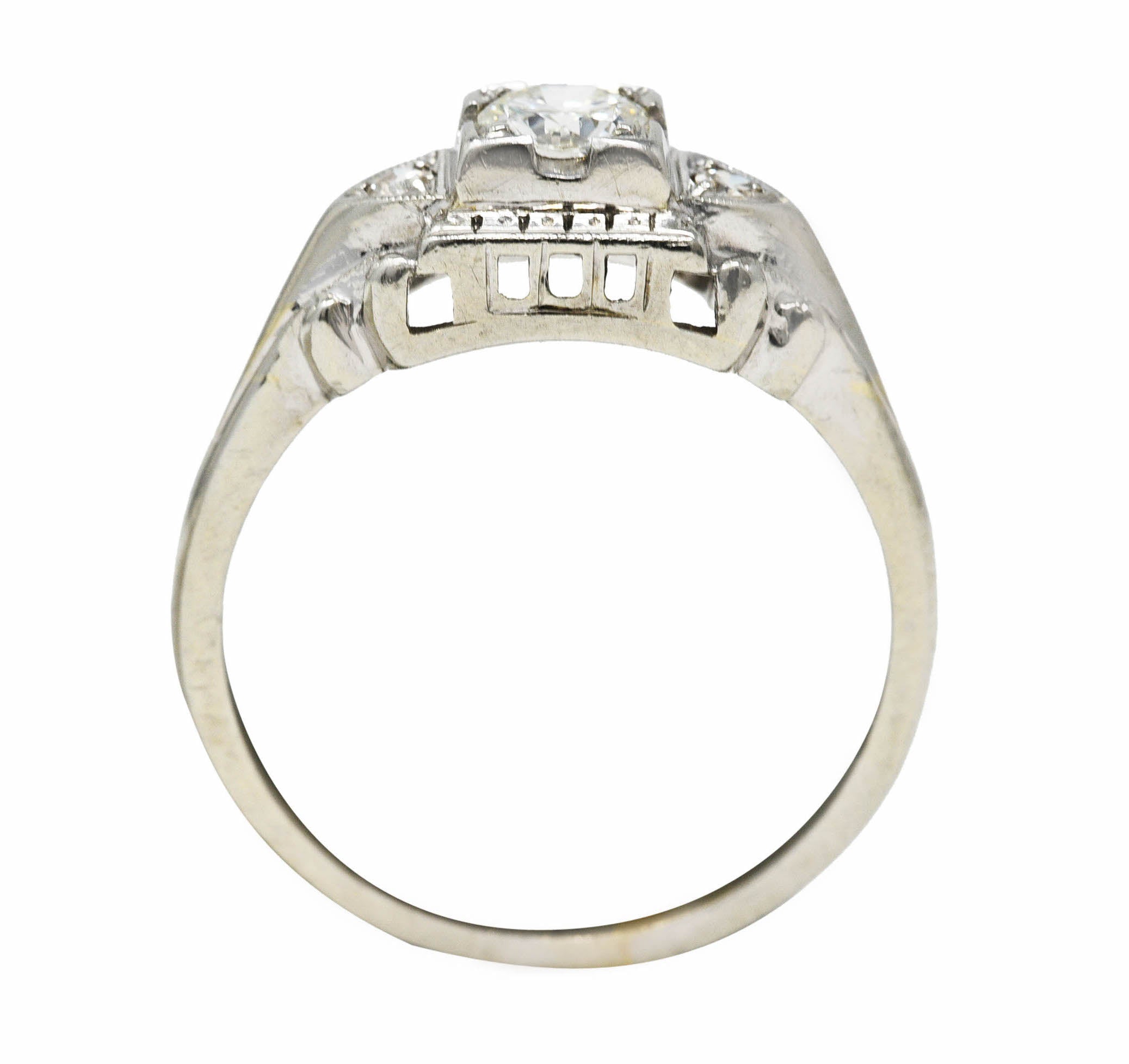 Art Deco Transitional Diamond 18 Karat White Gold Engagement Ring Wilson's Estate Jewelry