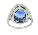 Art Deco 12.12 CTW No Heat Ceylon Sapphire Diamond Lotus Vintage Cocktail Ring