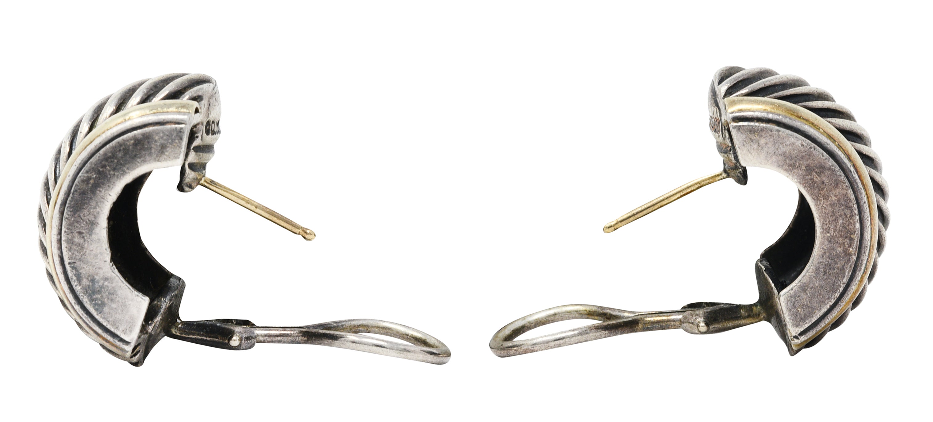 1990's David Yurman 14 Karat Gold Sterling Silver Classic Cable Half Hoop EarringsEarrings - Wilson's Estate Jewelry