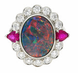 Black Opal Ruby Diamond Platinum Cluster Cocktail Vintage Ring Wilson's Estate Jewelry