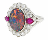 Black Opal Ruby Diamond Platinum Cluster Cocktail Vintage Ring Wilson's Estate Jewelry