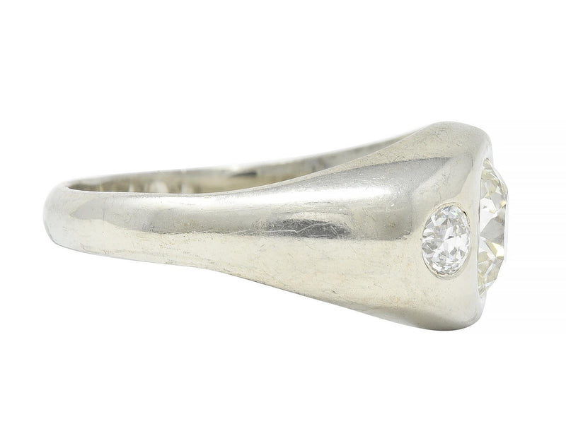 1960s 1.11 CTW Old Mine Cut Diamond Platinum Vintage Gypsy Three Stone Ring