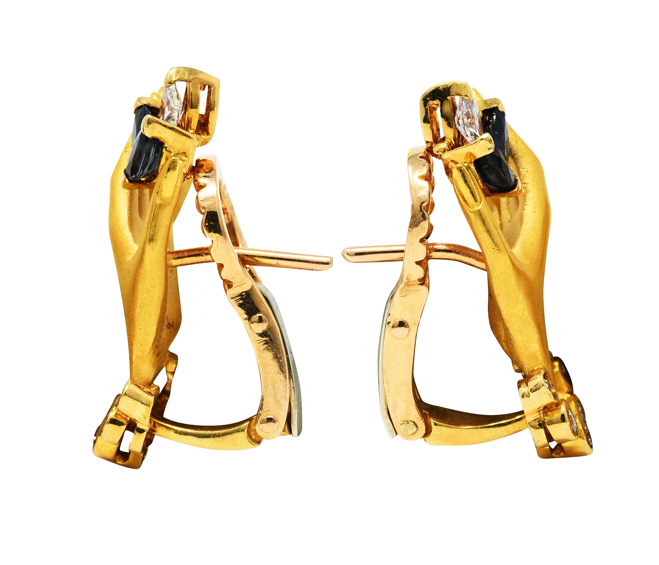 Carrera y Carrera 0.75 CTW Sapphire Diamond 18 Karat Gold Las Manos Hand EarringsEarrings - Wilson's Estate Jewelry